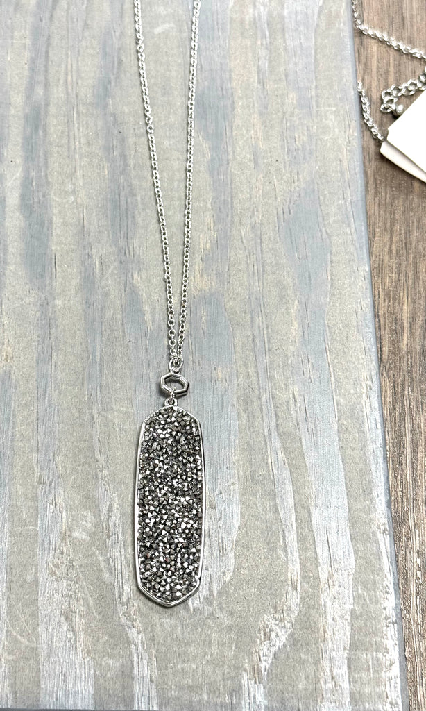 Long Silver and Gunmetal Bling Necklace - Posh West Boutique