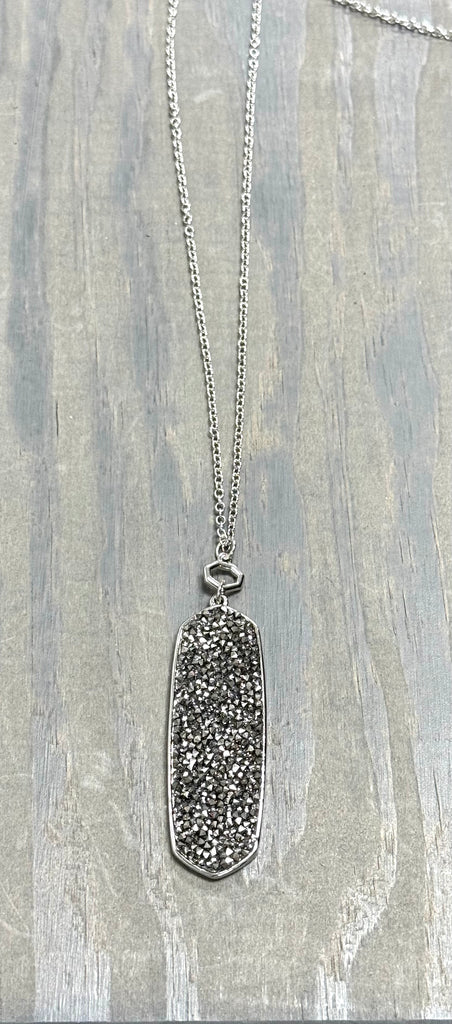 Long Silver and Gunmetal Bling Necklace - Posh West Boutique