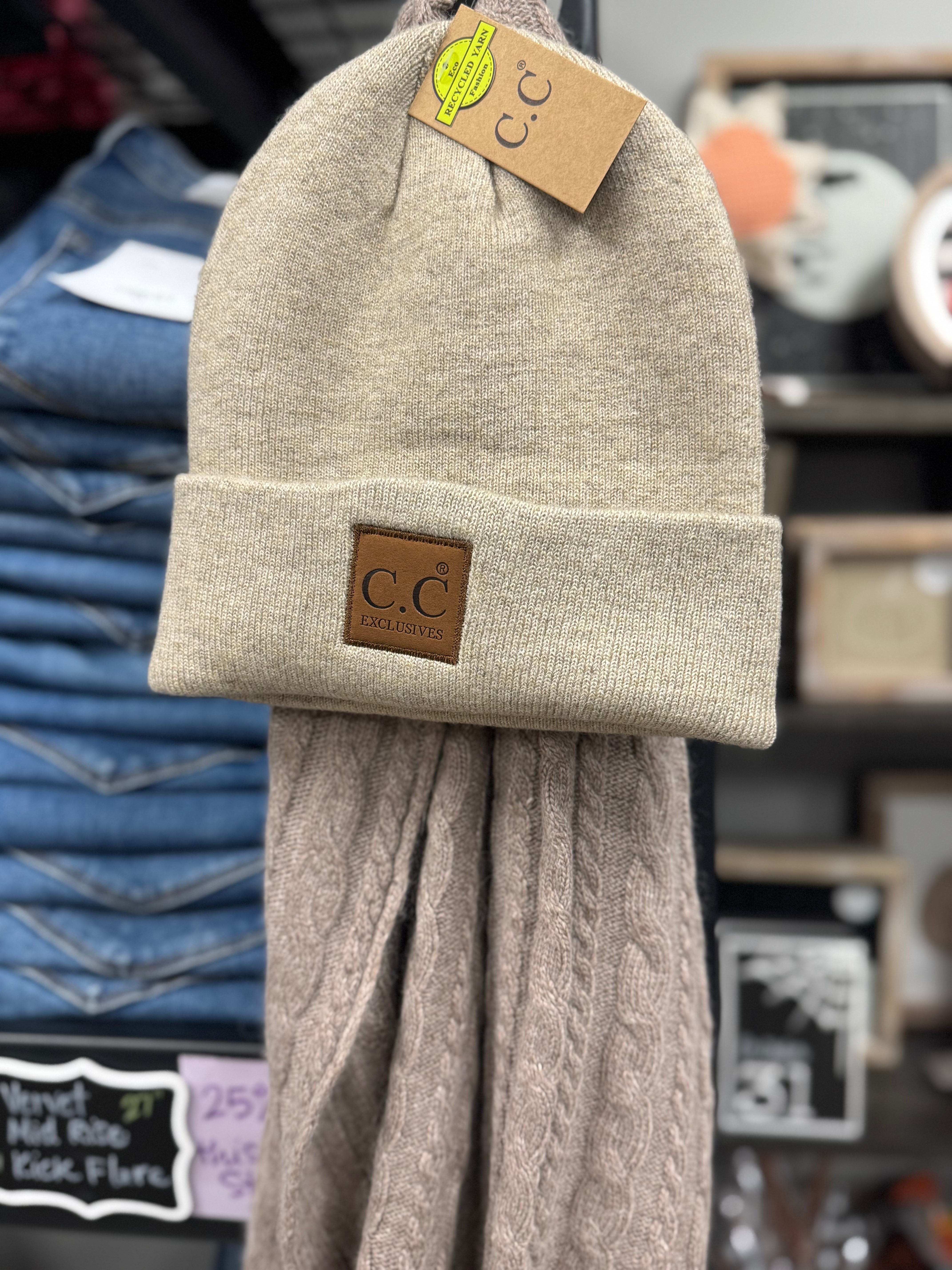 CC Leather Patch Beanie-Heather Beige - Posh West Boutique