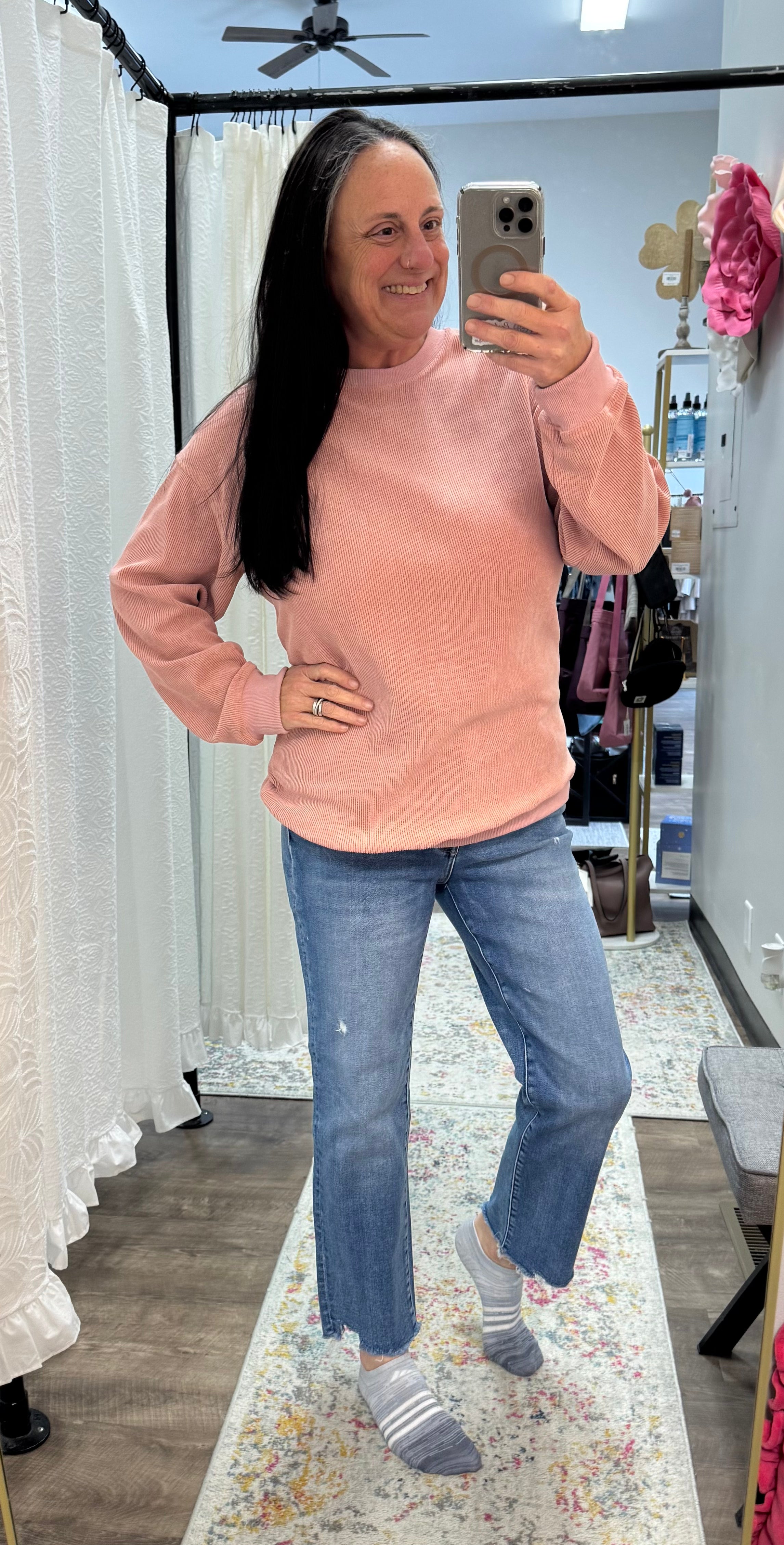 Pink Solid Ribbed Pullover