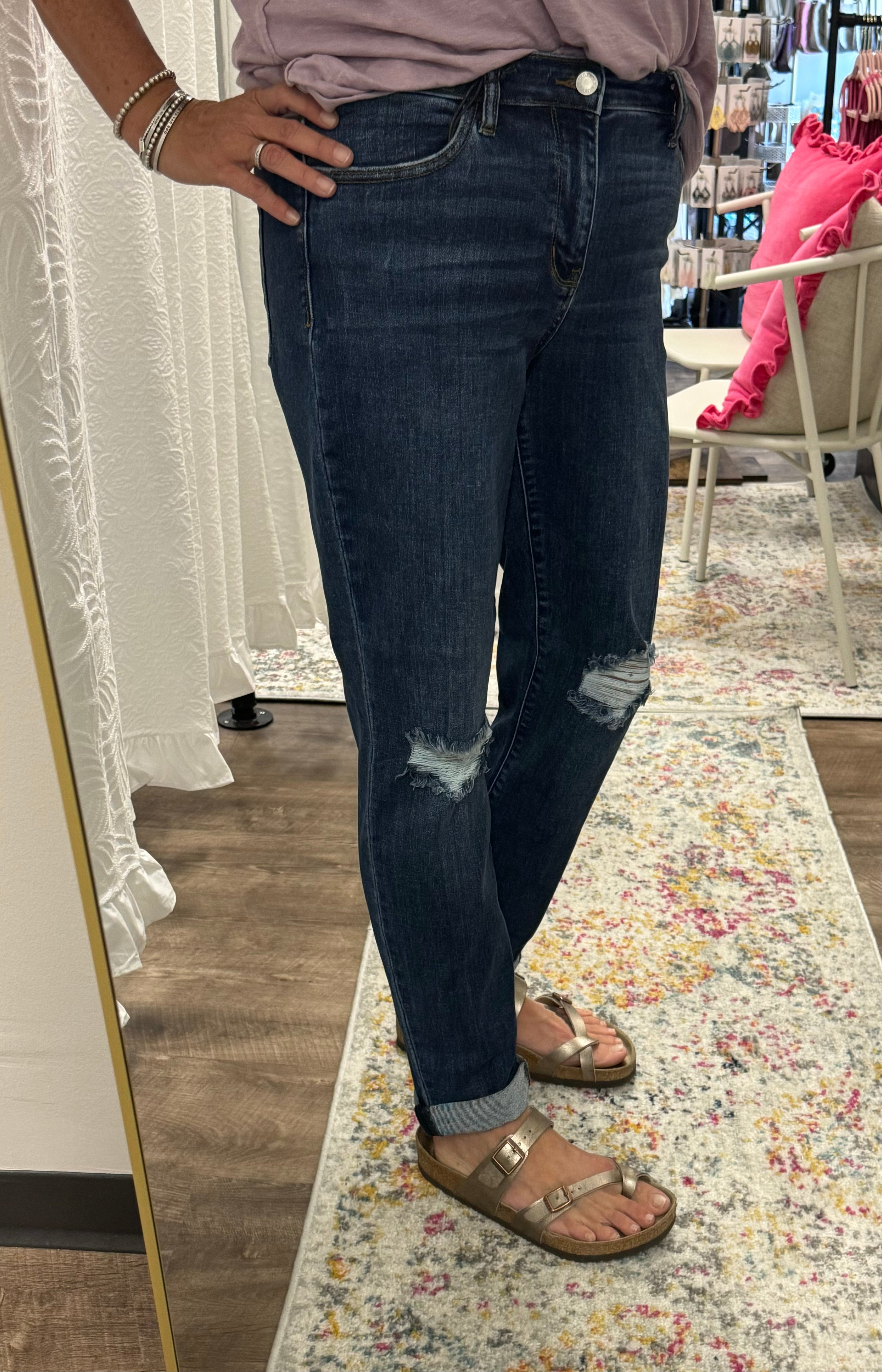 Judy Blue Mid Rise Destroyed Knee Jean - Posh West Boutique