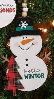 Plaid Christmas Tree Snowman Ornament