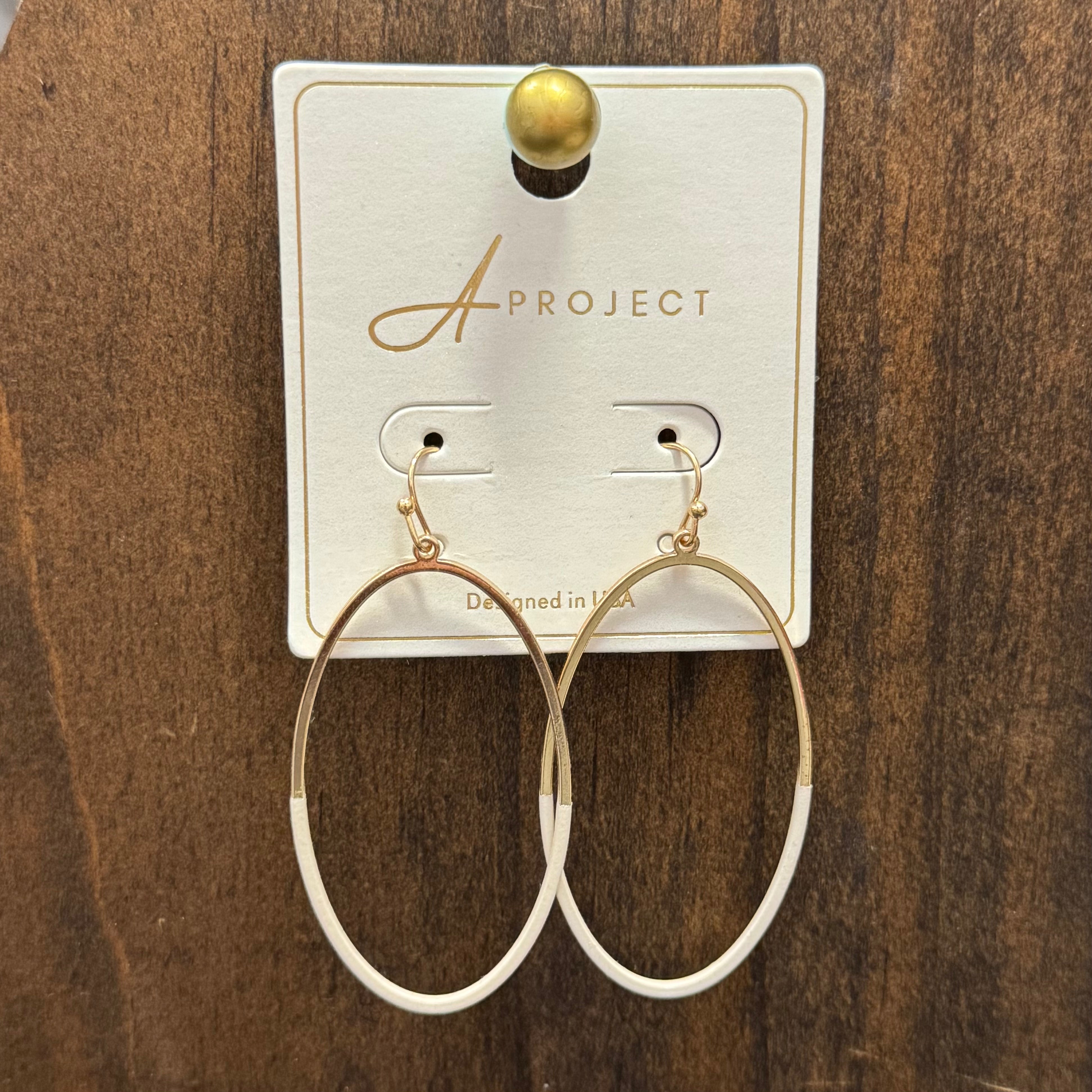 Gold and Cream Oval Earrings - Posh West Boutique