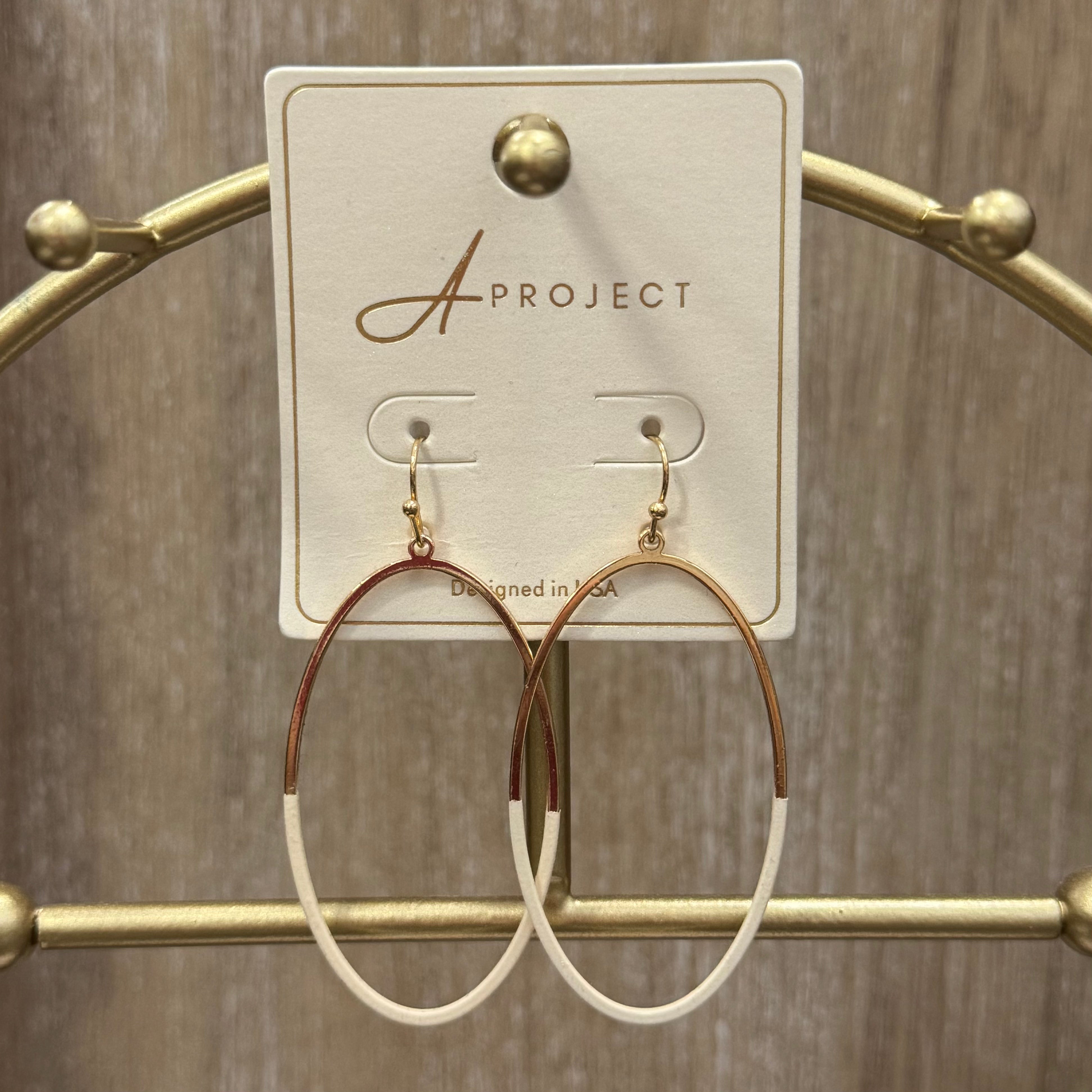 Gold and Cream Oval Earrings - Posh West Boutique