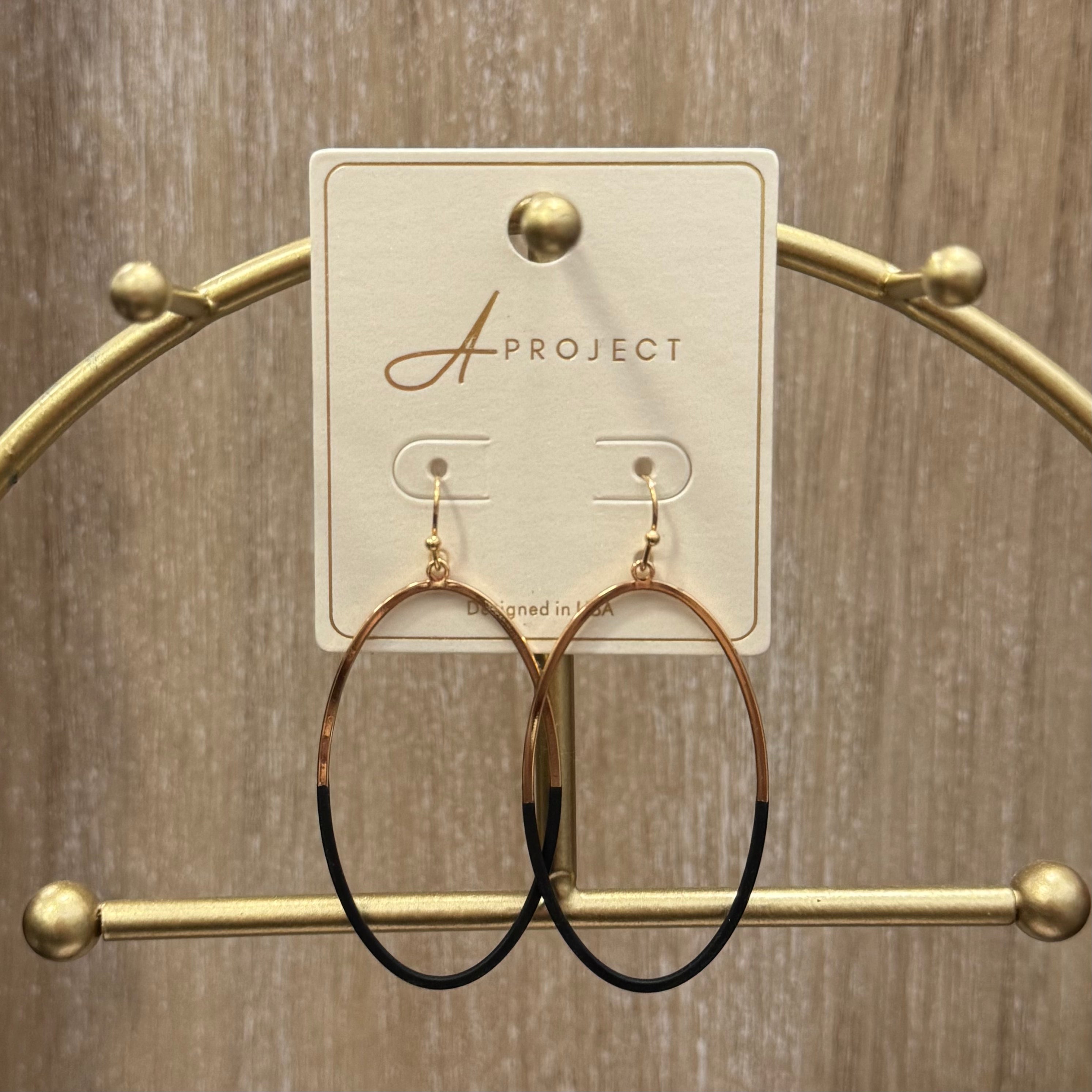 Gold and Black Oval Earrings - Posh West Boutique