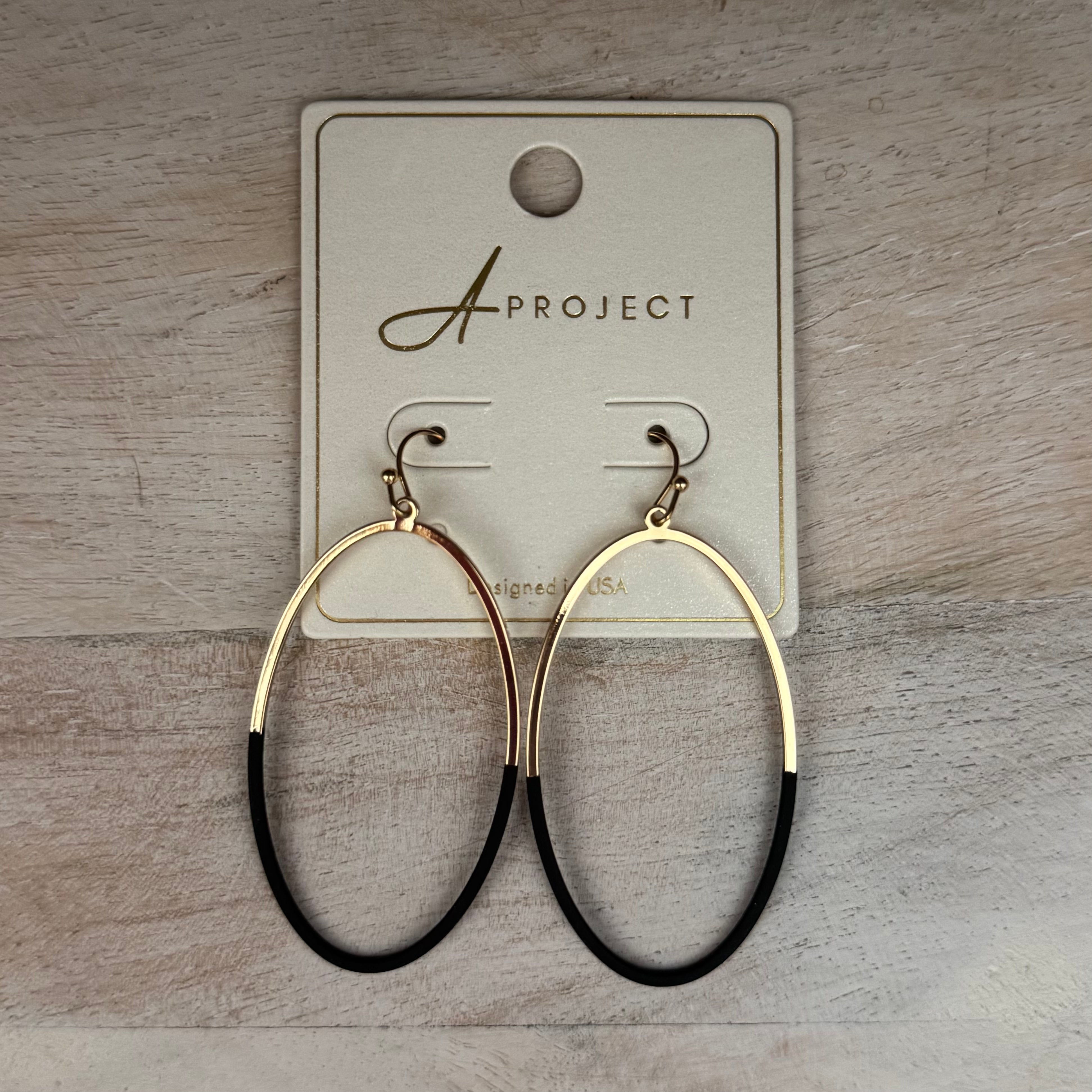 Gold and Black Oval Earrings - Posh West Boutique