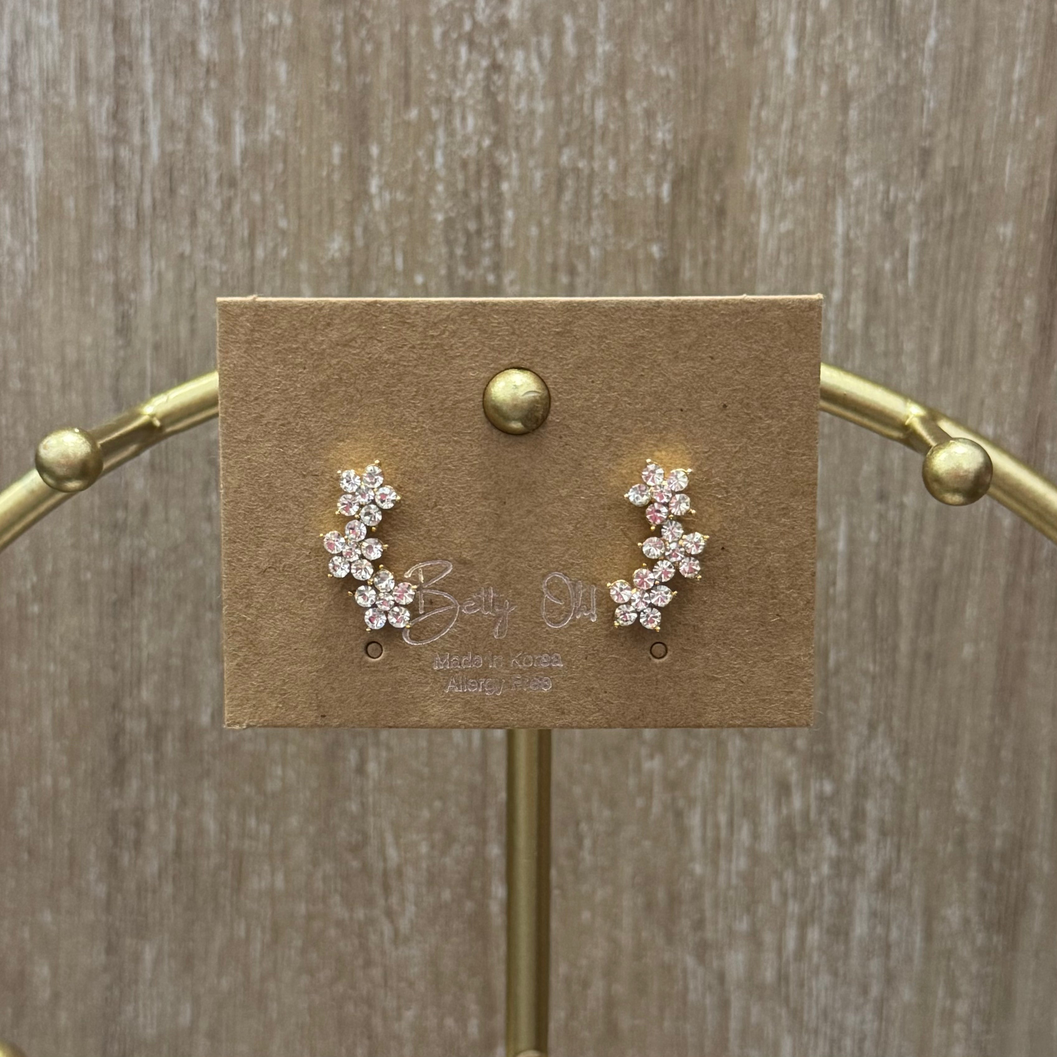 Gold Flower Climber Earrings - Posh West Boutique