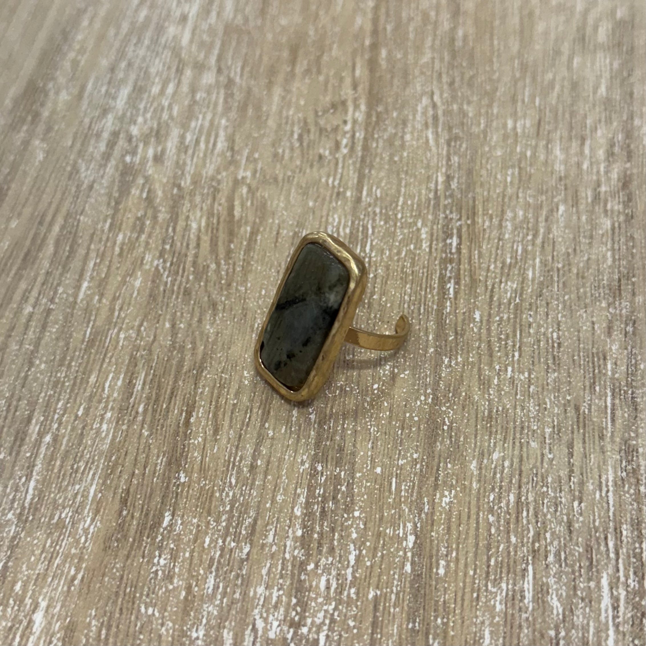 Grey Rectangle Stone Adjustable Ring - Posh West Boutique