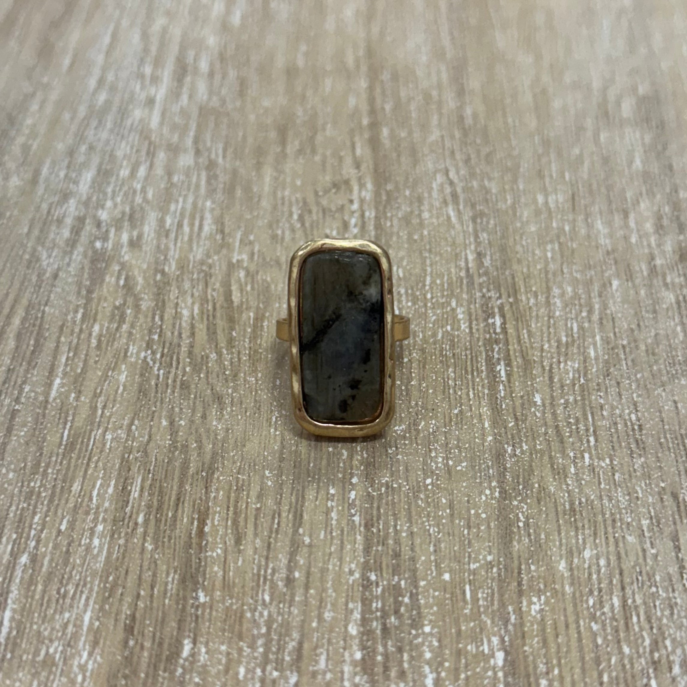 Grey Rectangle Stone Adjustable Ring - Posh West Boutique