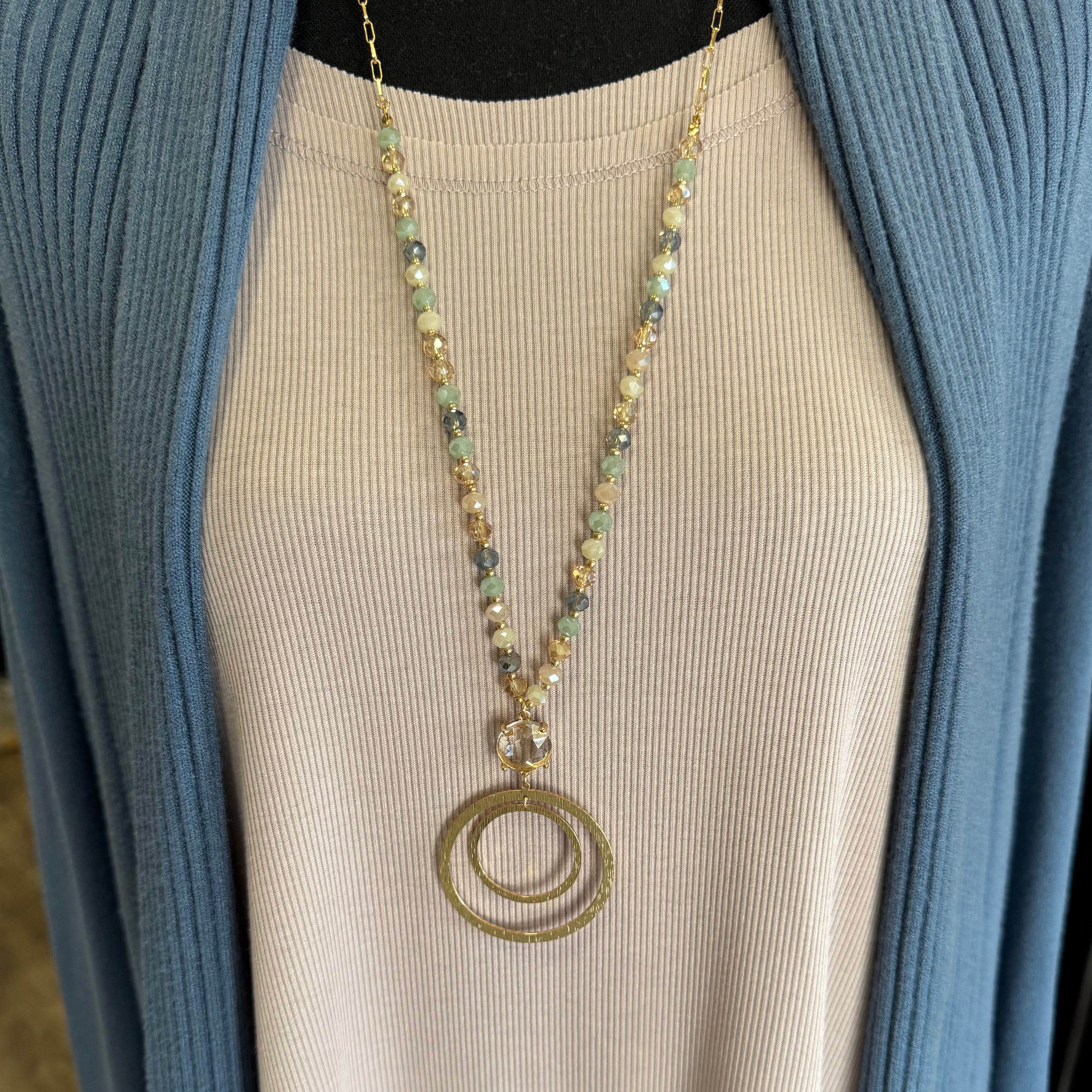 Gold Double Circle Beaded Necklace - Posh West Boutique
