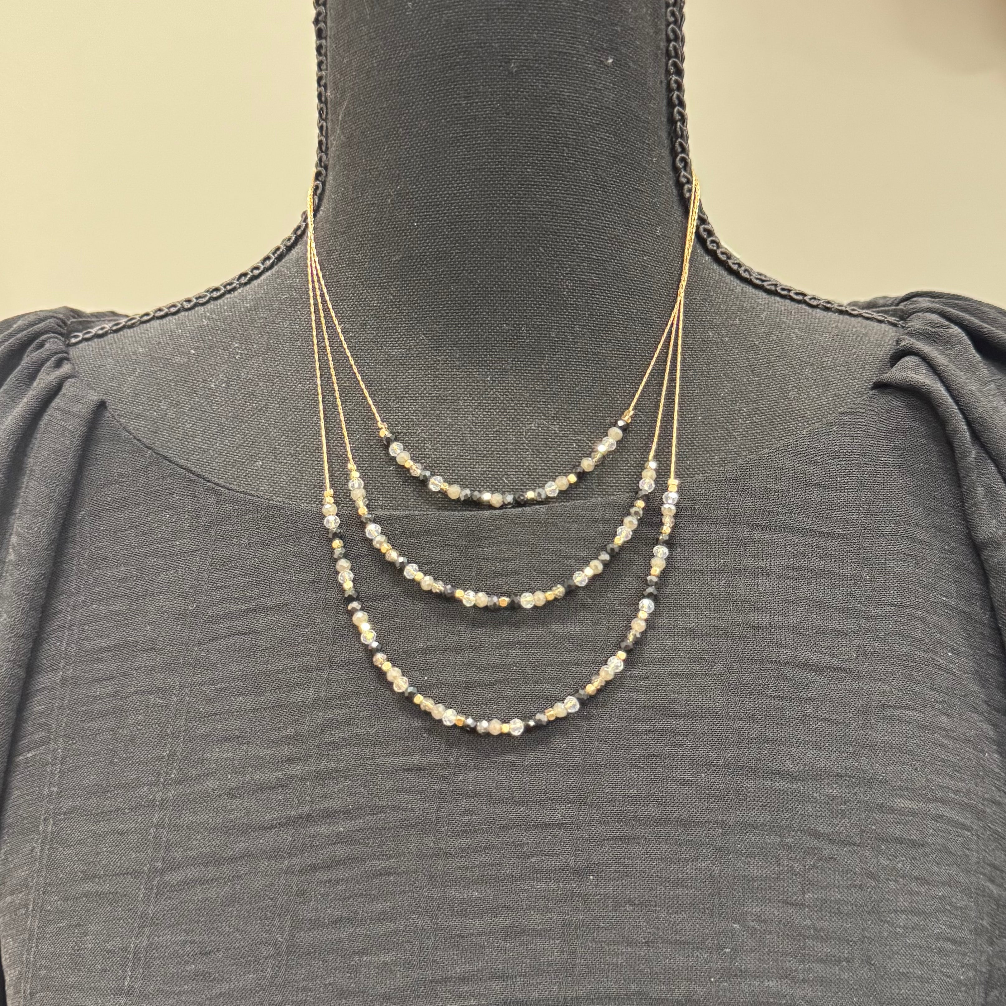 Black and Gold Bitsy 3 Layer Necklace - Posh West Boutique