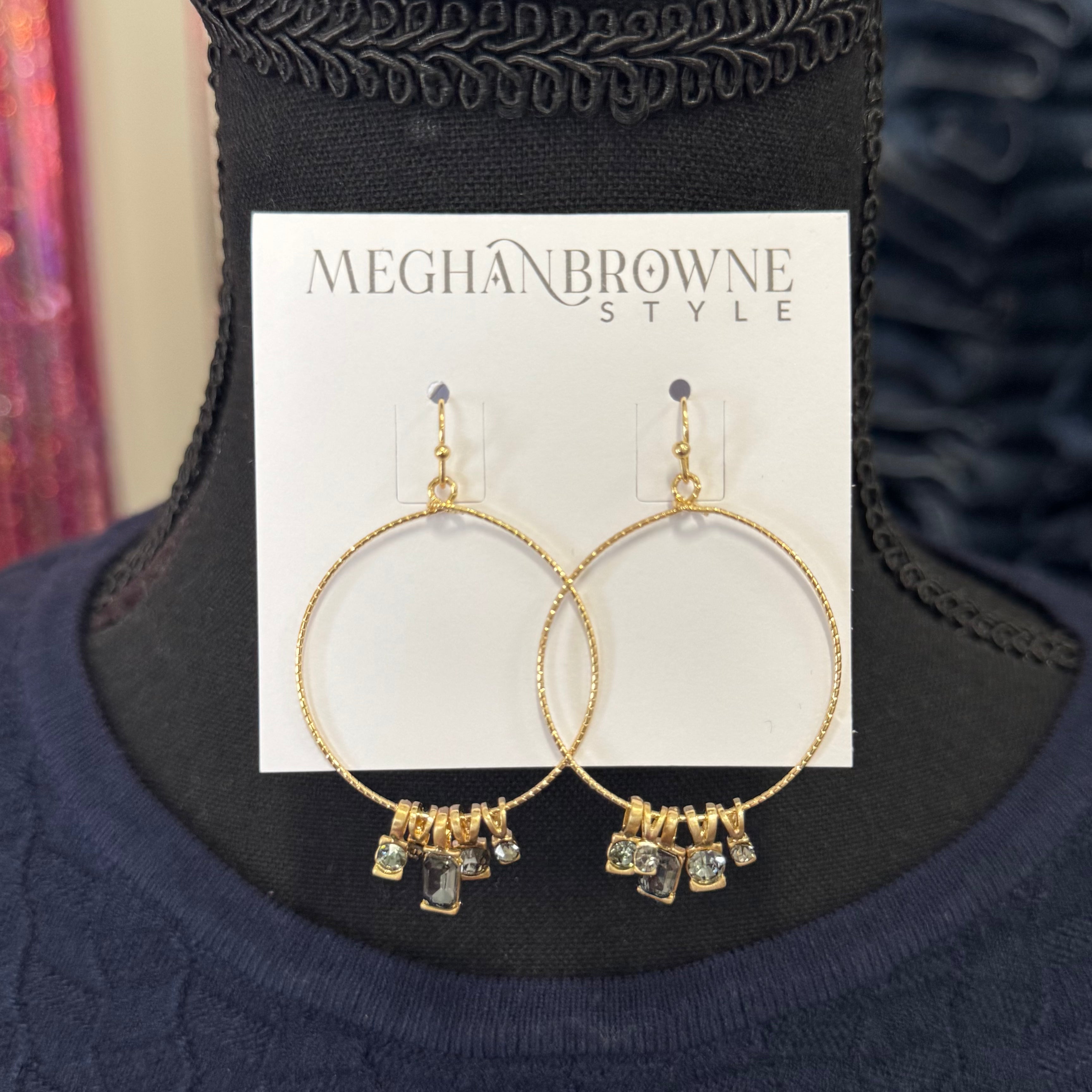 Black Diamond Gold Circle Dangle Earrings - Posh West Boutique