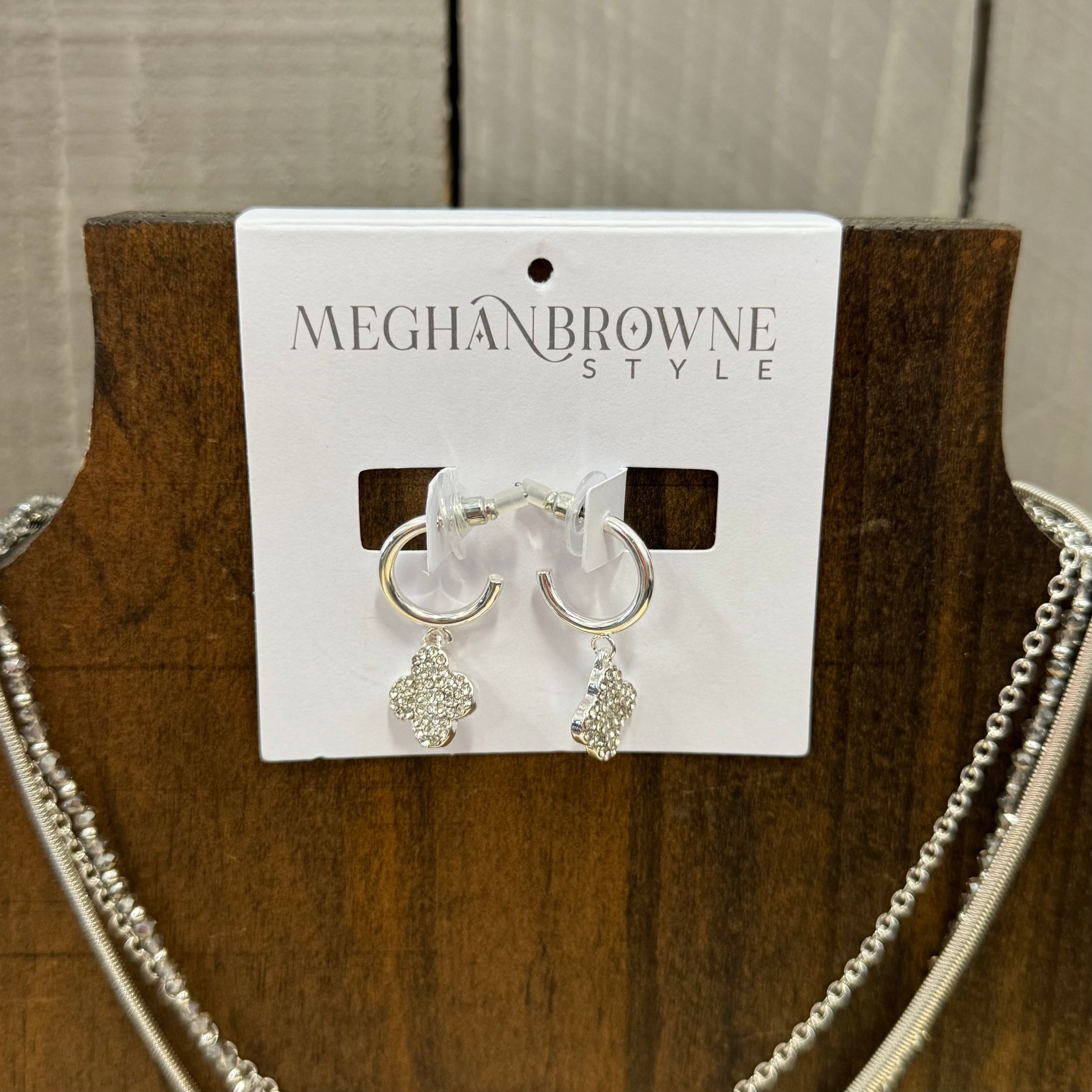 Silver Diamond Clover Pendant Earring - Posh West Boutique