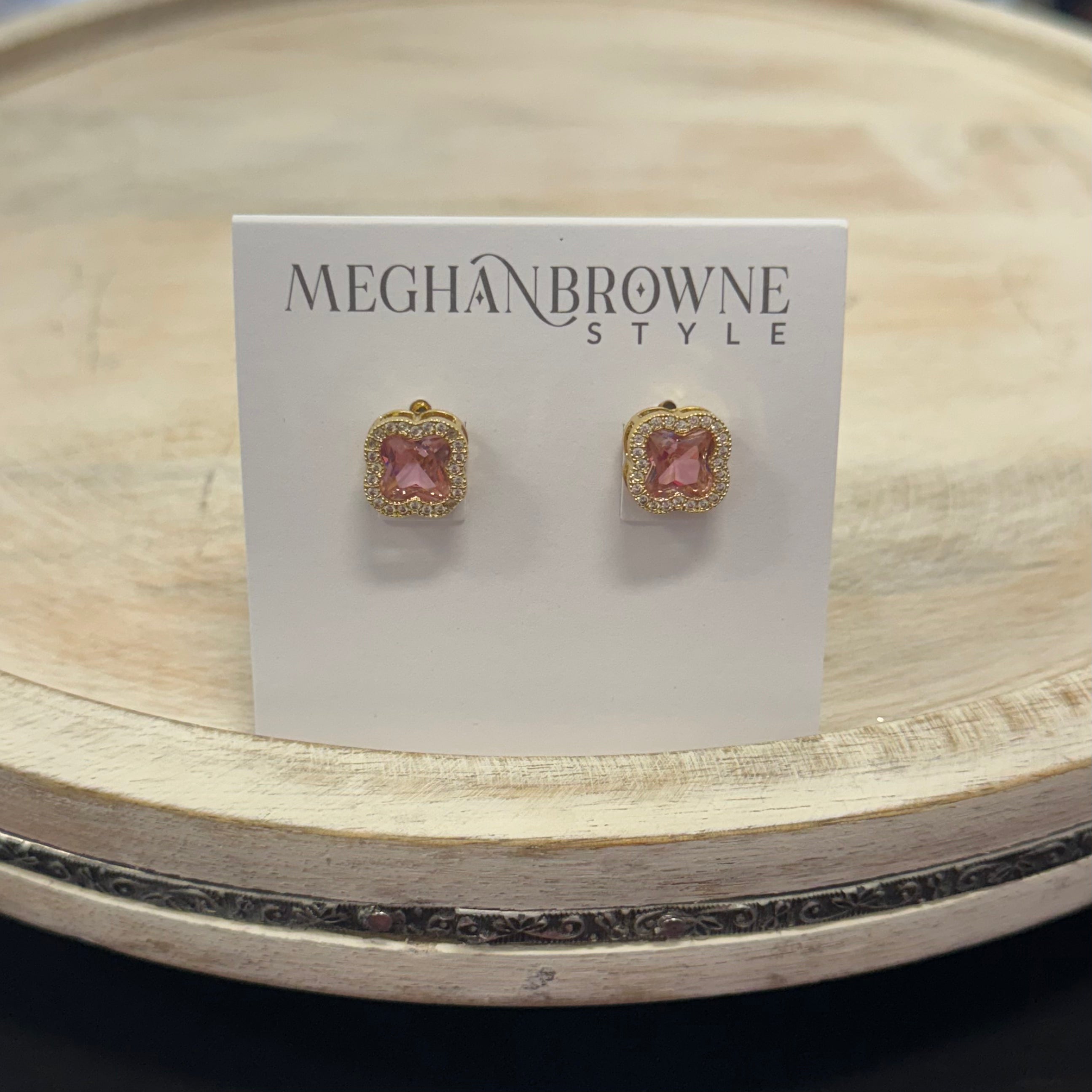 Pink Quartz Gold Stud Earring - Posh West Boutique