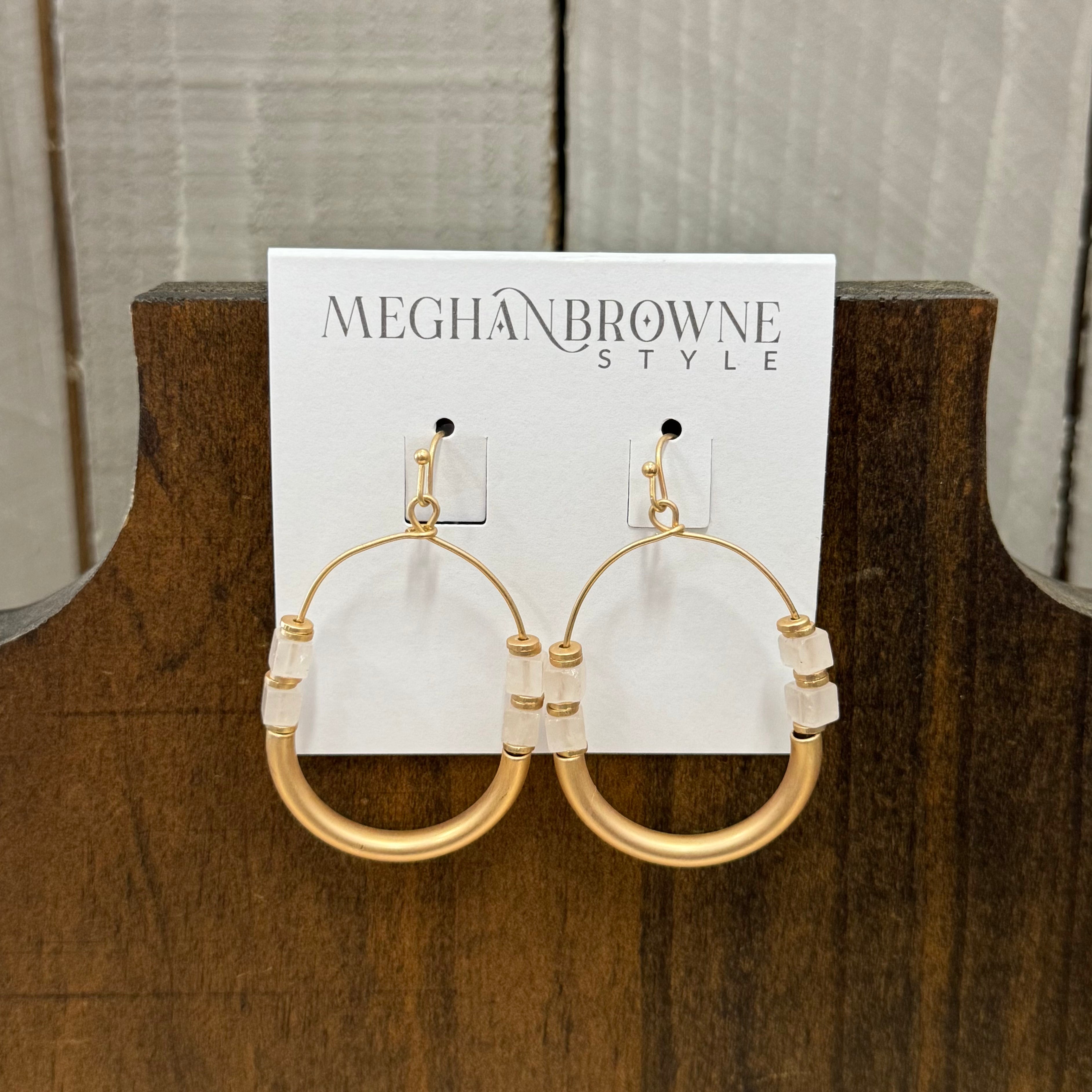 Matte Gold Dangle Earring with White Quartz Stones - Posh West Boutique