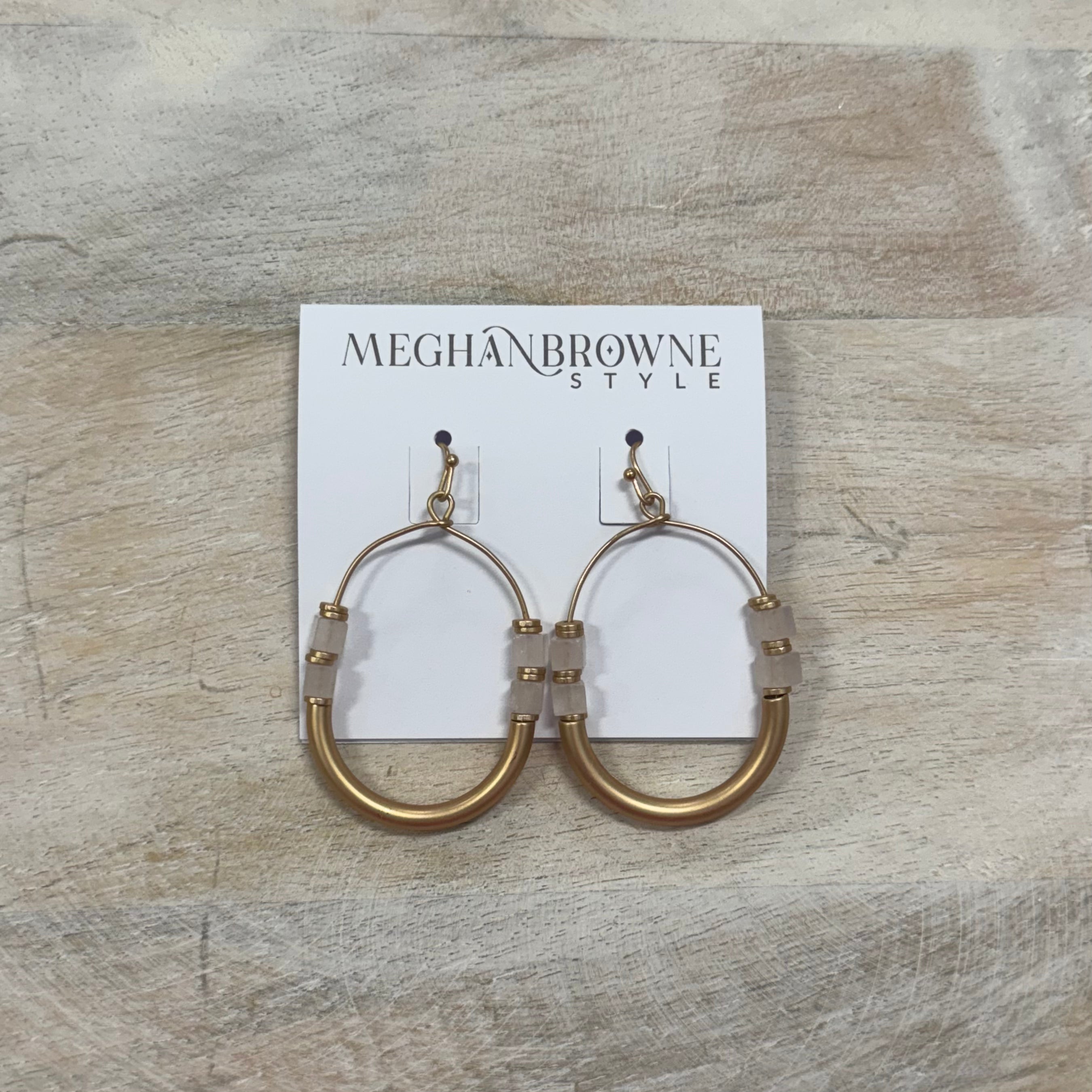 Matte Gold Dangle Earring with White Quartz Stones - Posh West Boutique