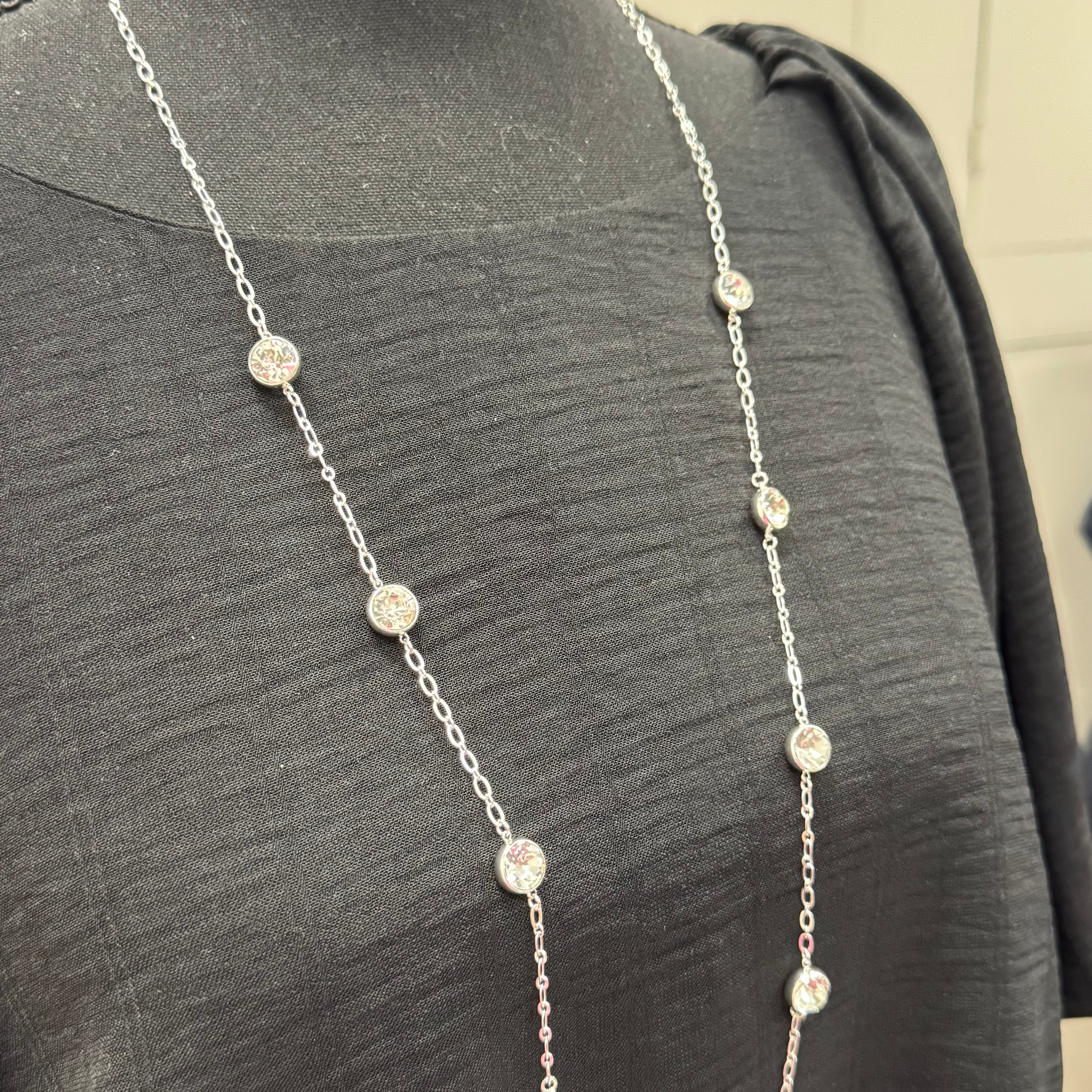 Long Silver 8 Diamonded Necklace - Posh West Boutique