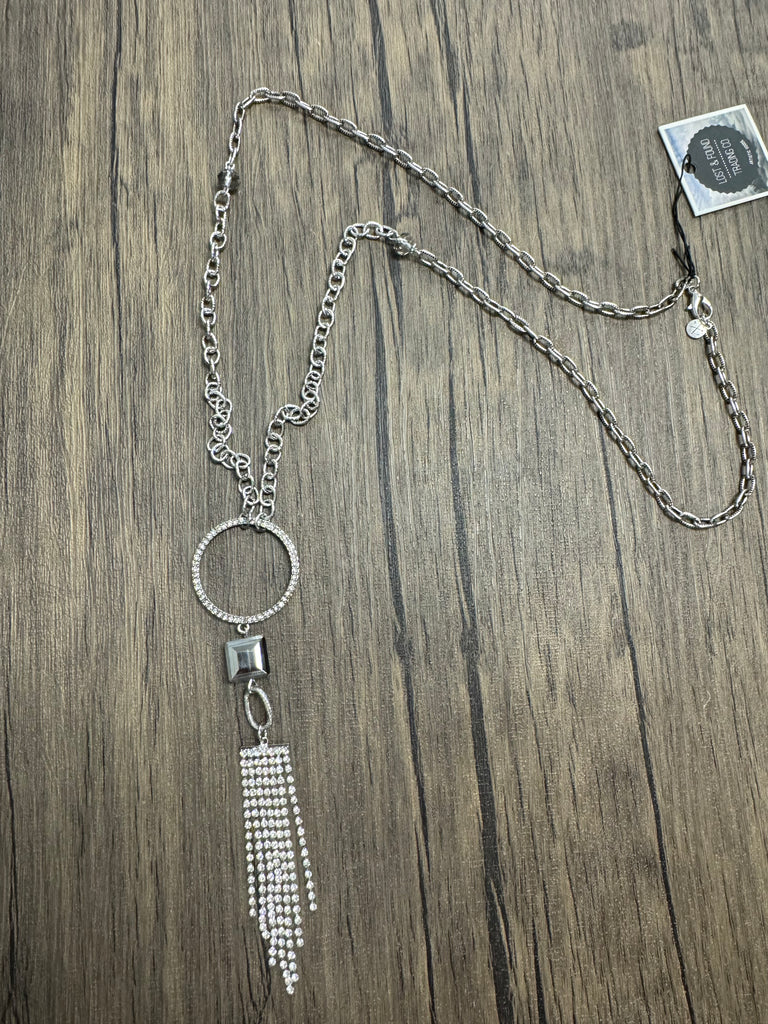 L & F Silver Circle and Bling Long Necklace - Posh West Boutique