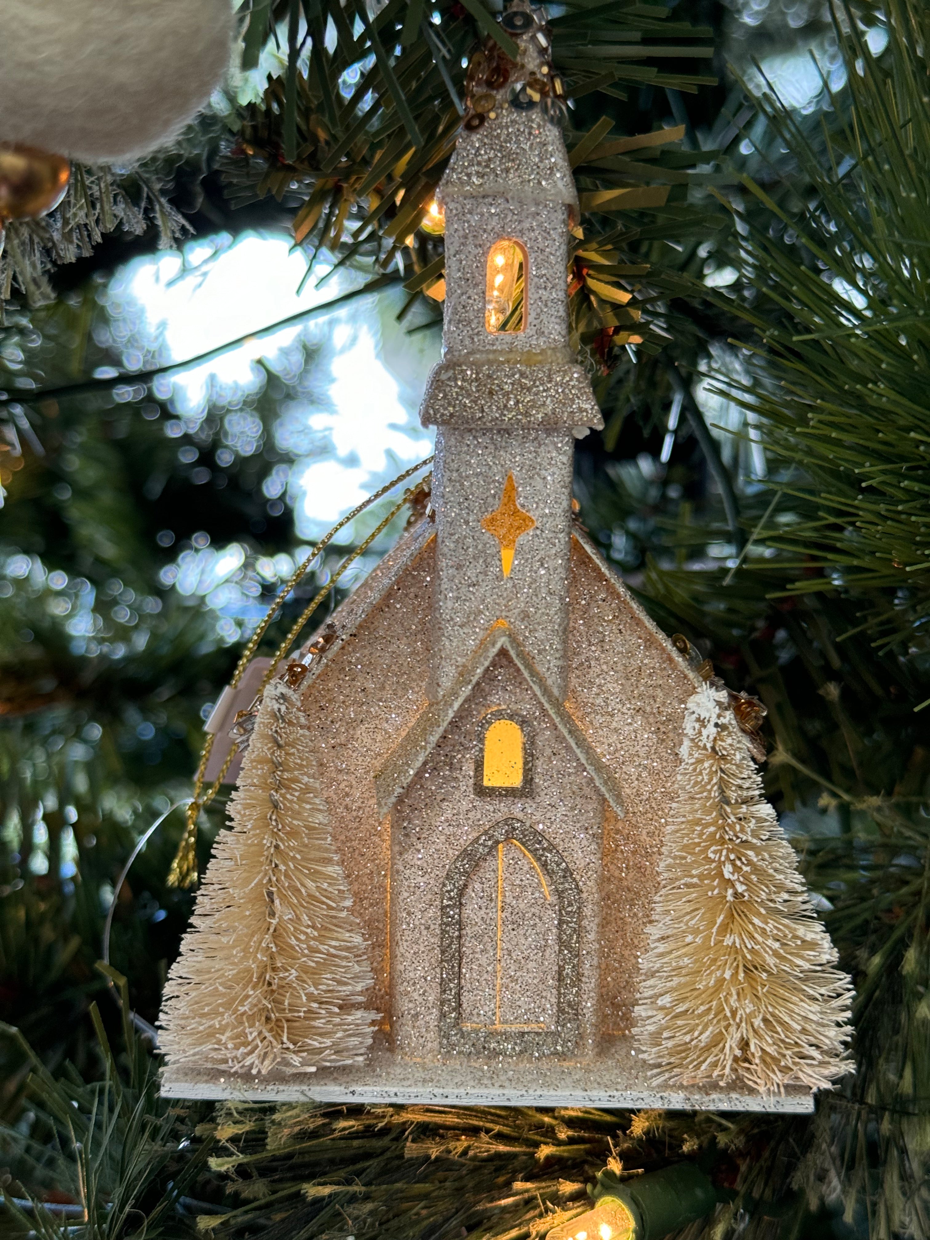 Sparkly Paper Church Ornament with LED Light - Posh West Boutique