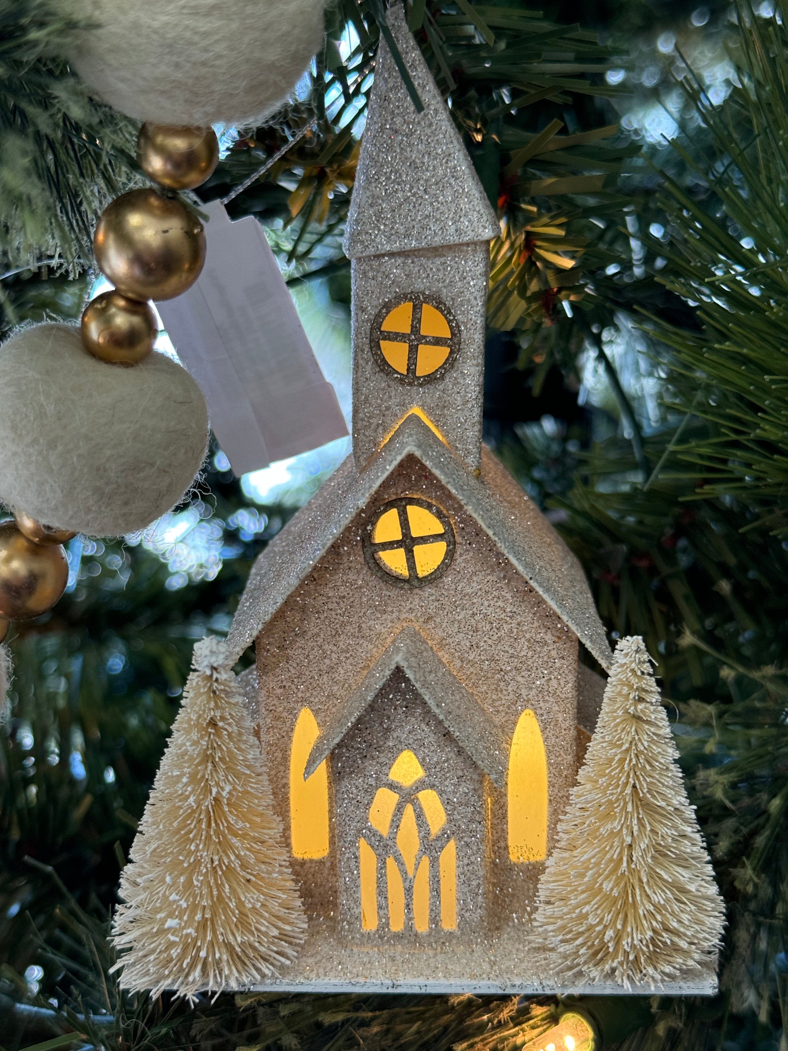 Sparkly Paper Church Ornament with LED Light - Posh West Boutique