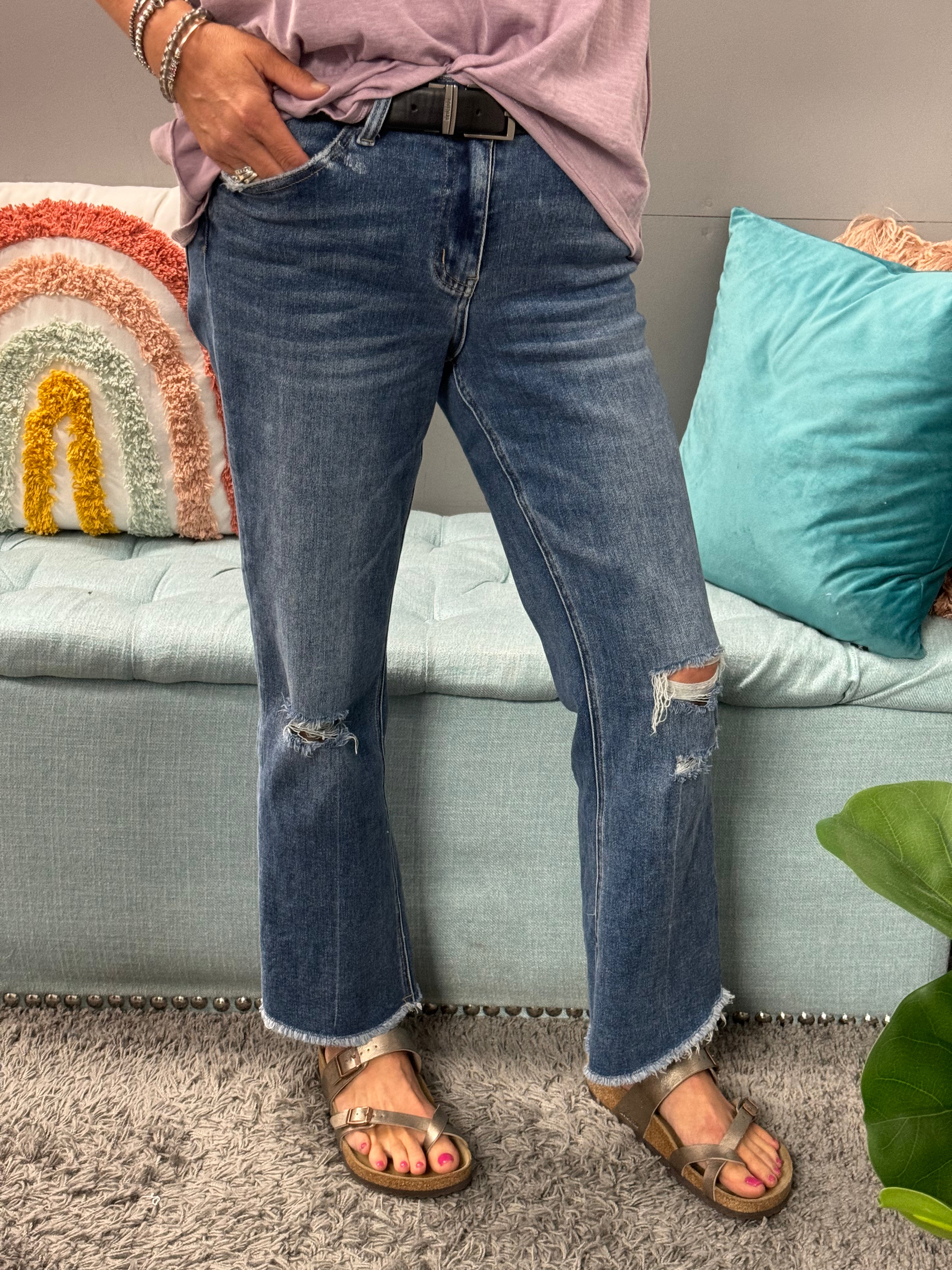 Vervet Ankle Mid Rise Kick Flare Jeans - Posh West Boutique