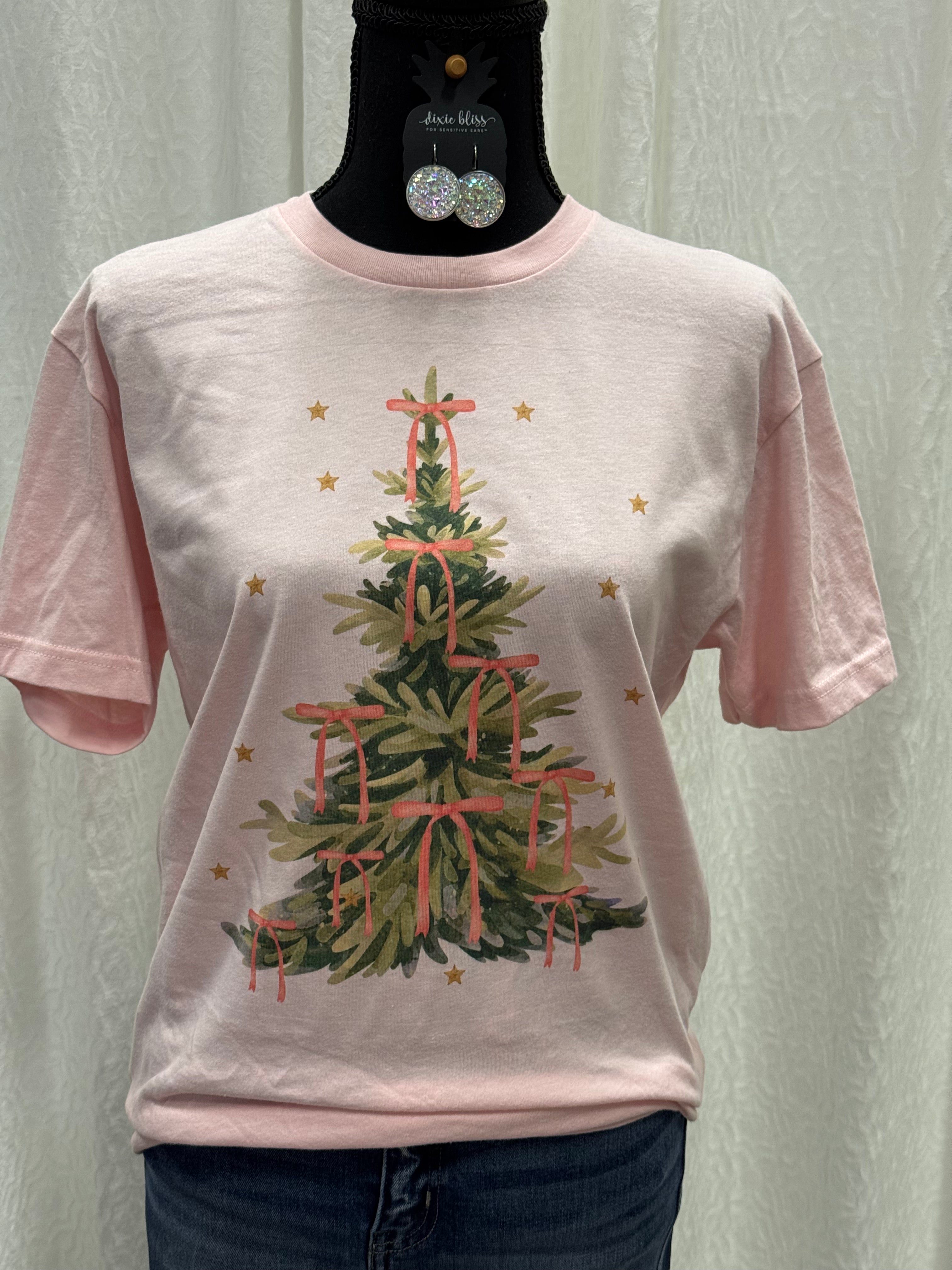 Pink Bows Christmas Tree T Shirt - Posh West Boutique