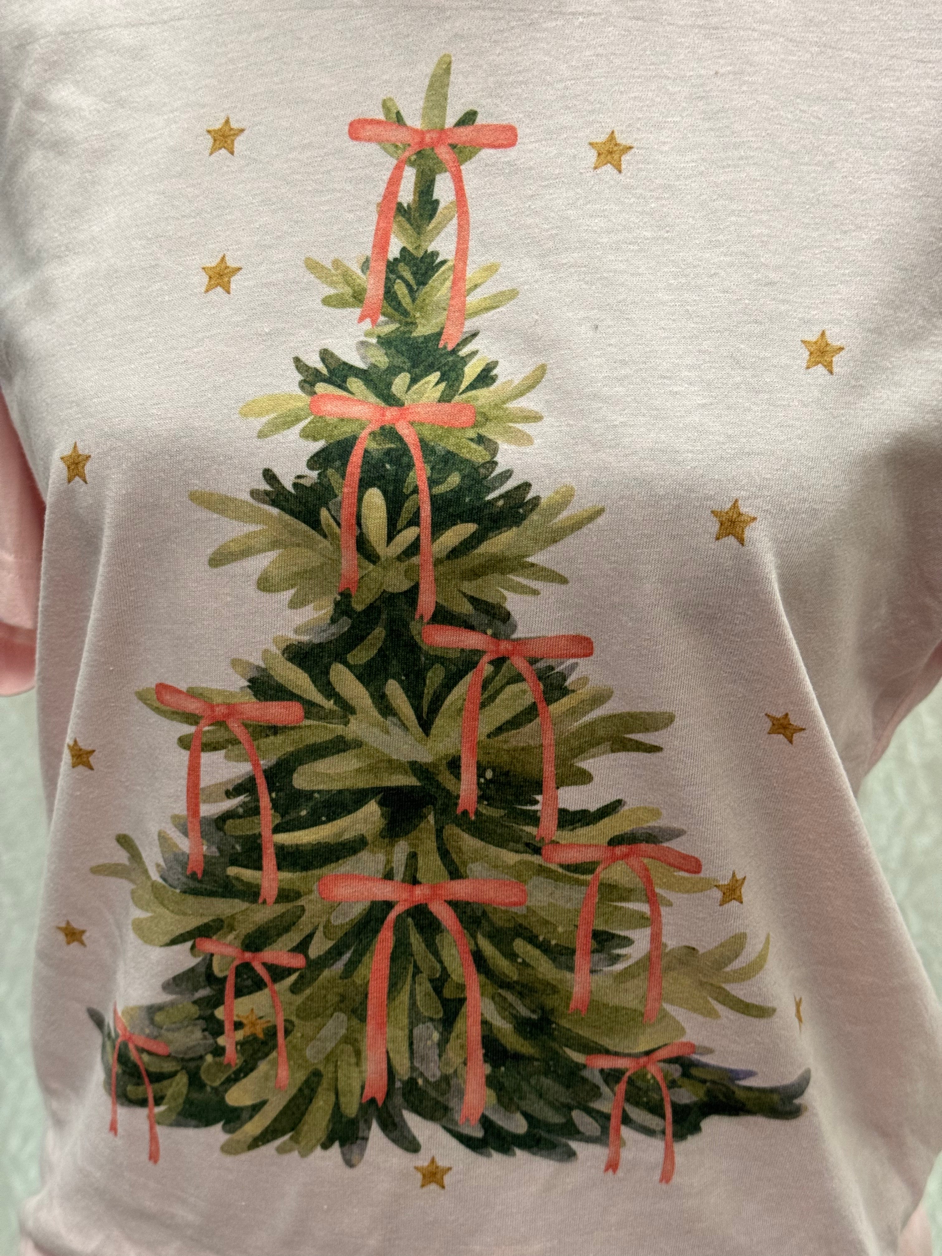 Pink Bows Christmas Tree T Shirt - Posh West Boutique