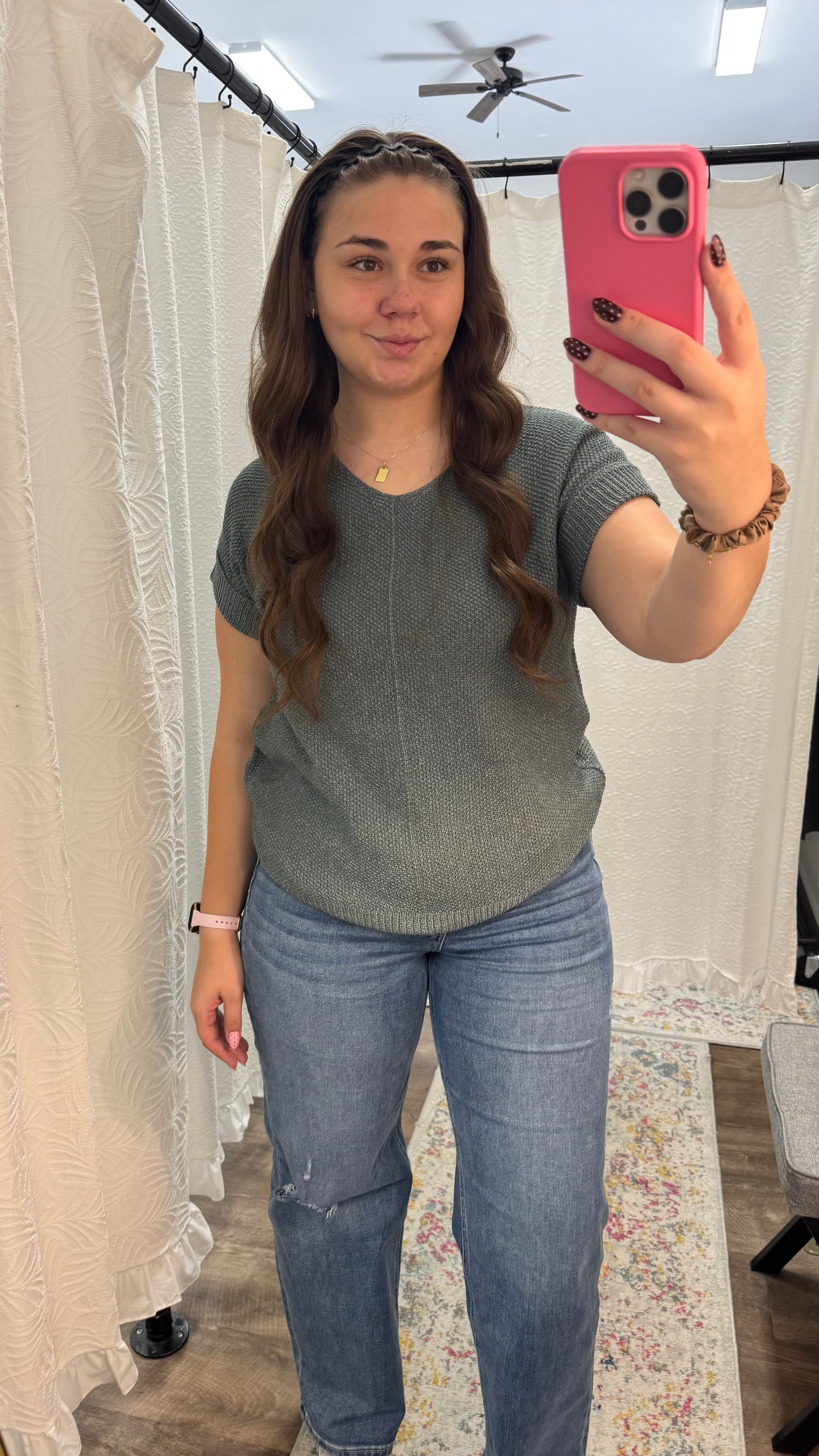 Jade Center Seam Short Sleeve Sweater