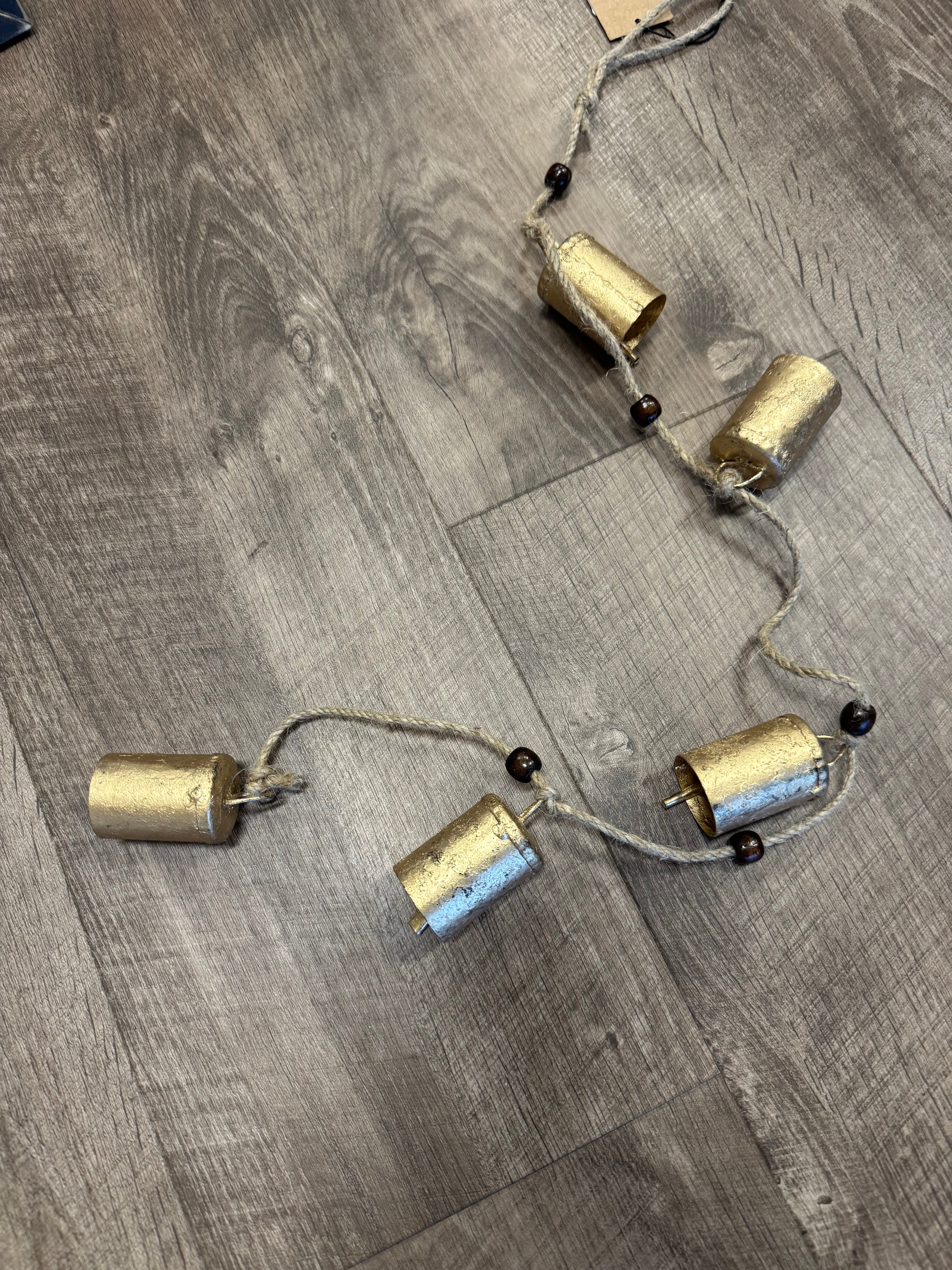 Hanging Metal Bells w Wood Beads & Jute Rope - Posh West Boutique