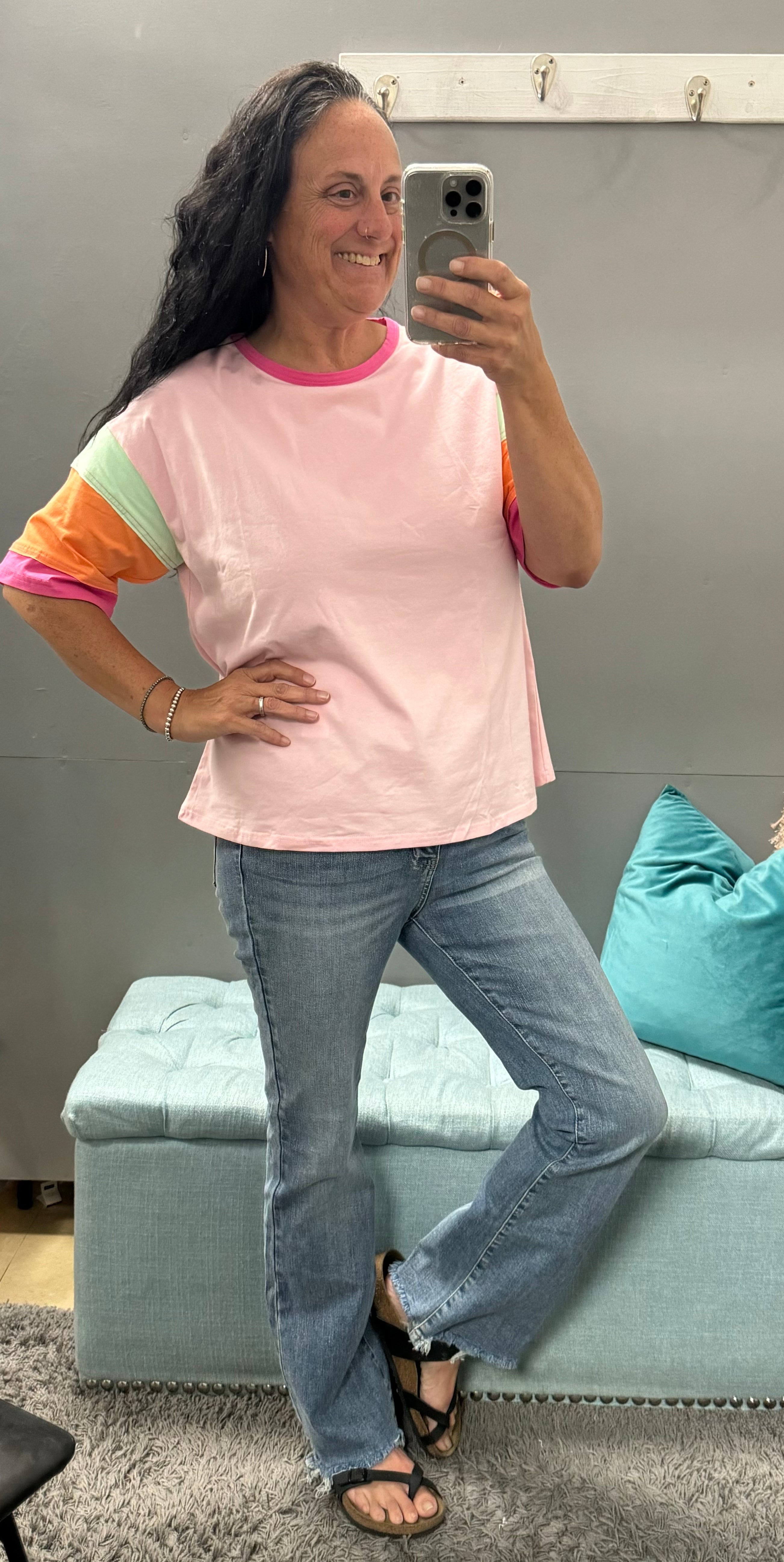 Pink Color Block Sleeve Oversize Top - Posh West Boutique