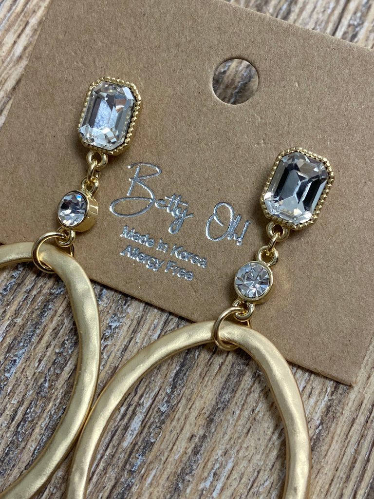 Betty Oh Brushed Gold & Crystal Earrings - Posh West Boutique