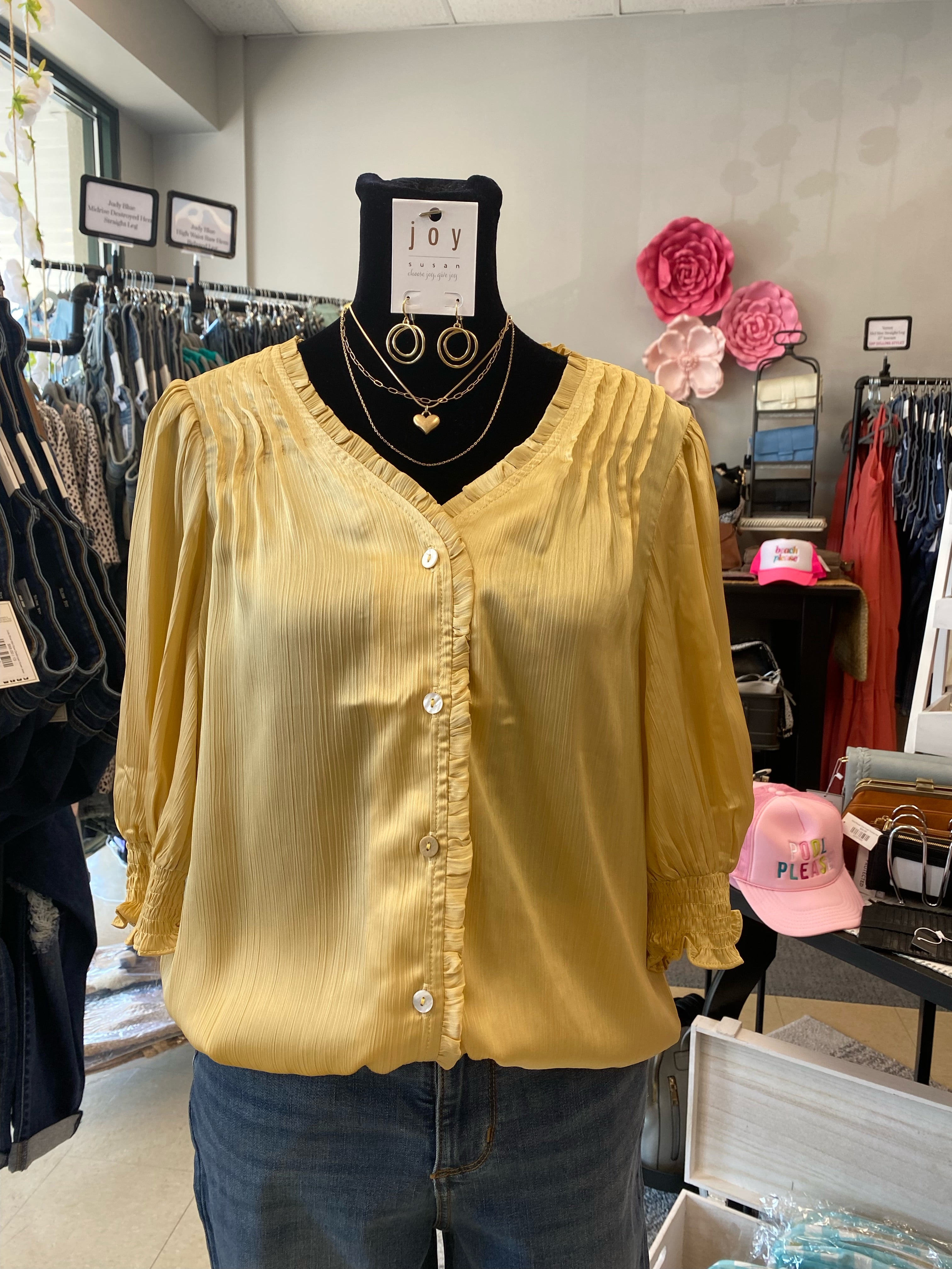 Yellow Detail Woven Blouse - Posh West Boutique