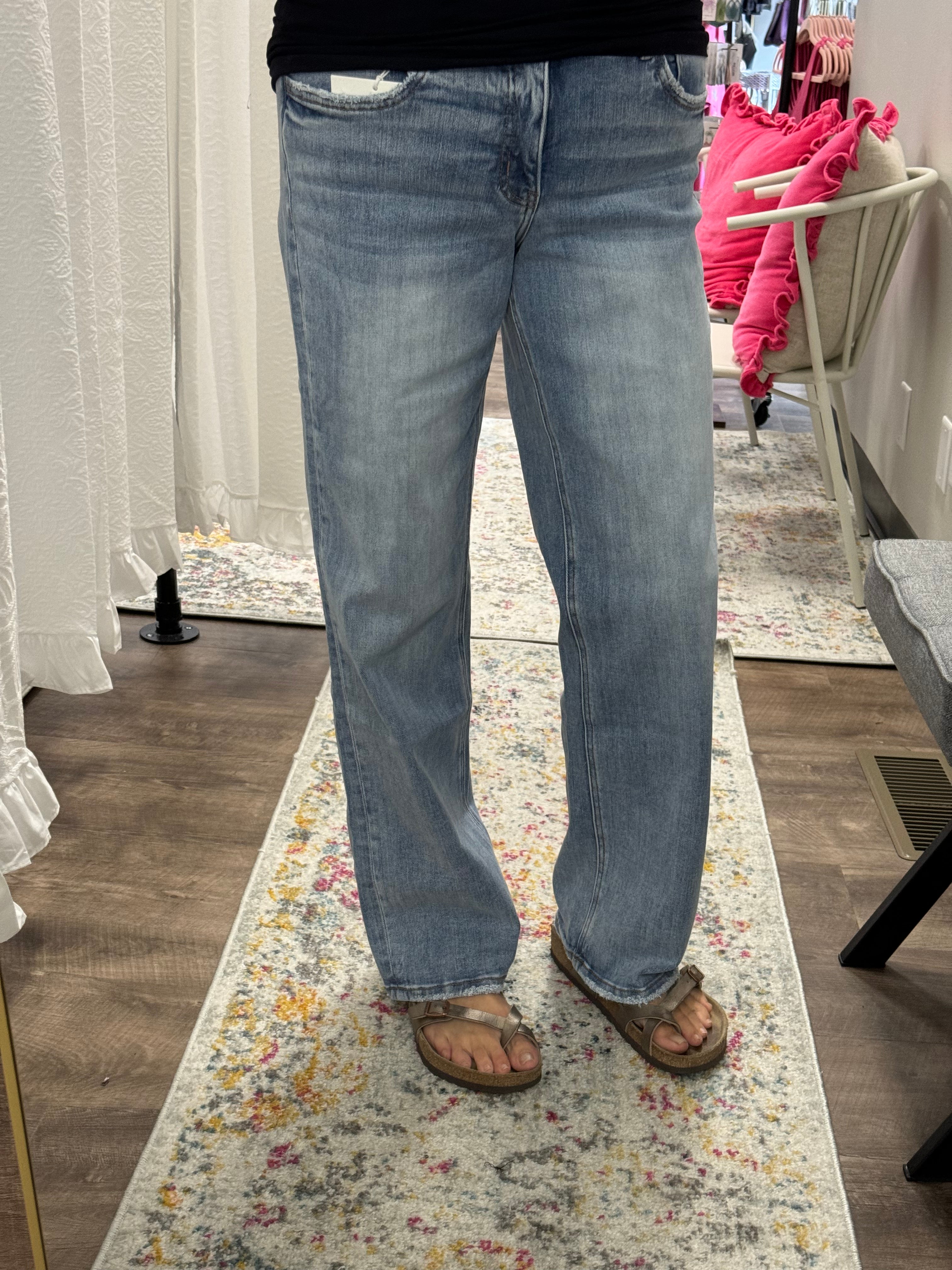 Vervet Mid Rise Tummy Control Wide Leg Jean - Posh West Boutique