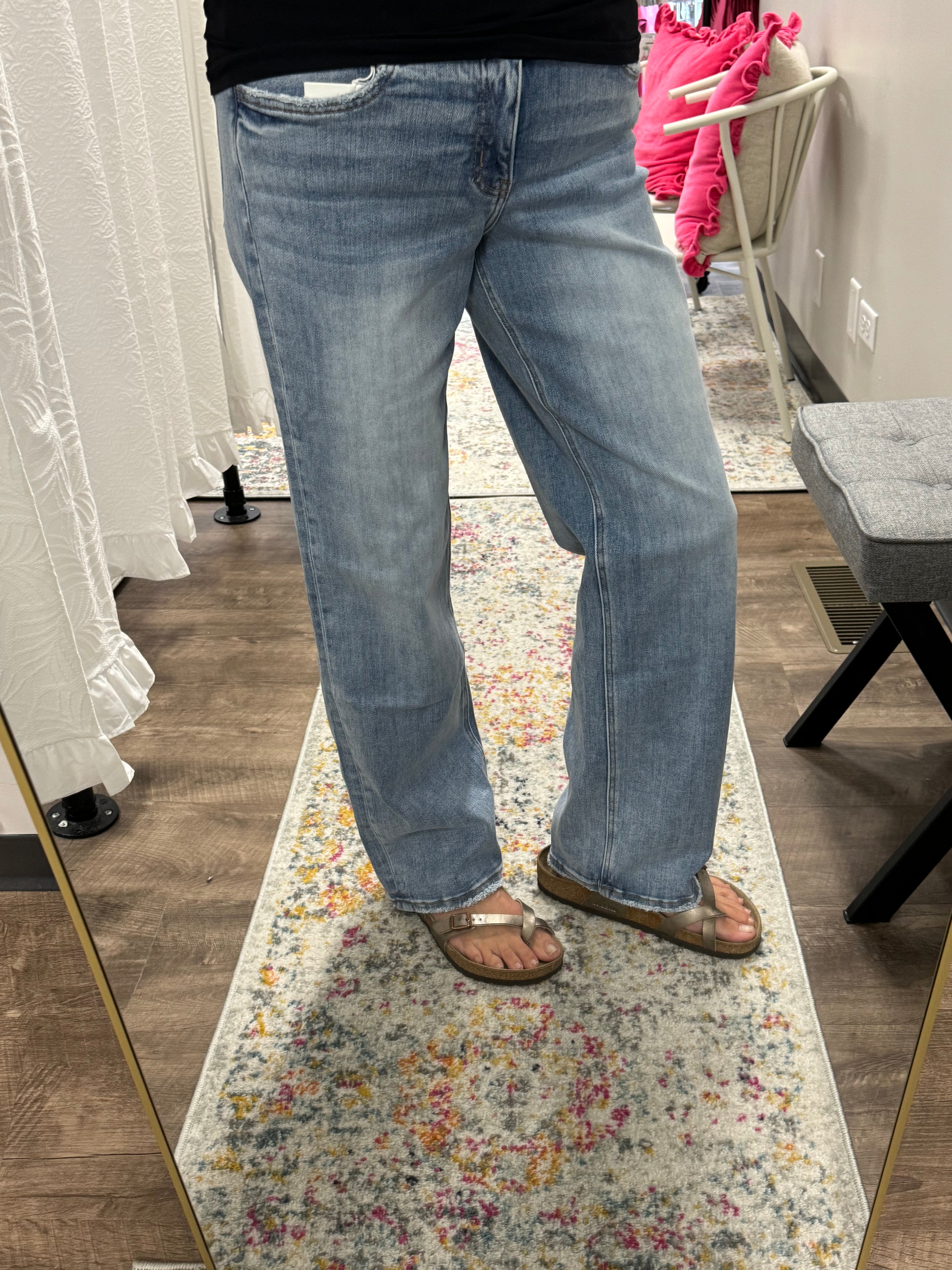 Vervet Mid Rise Tummy Control Wide Leg Jean - Posh West Boutique