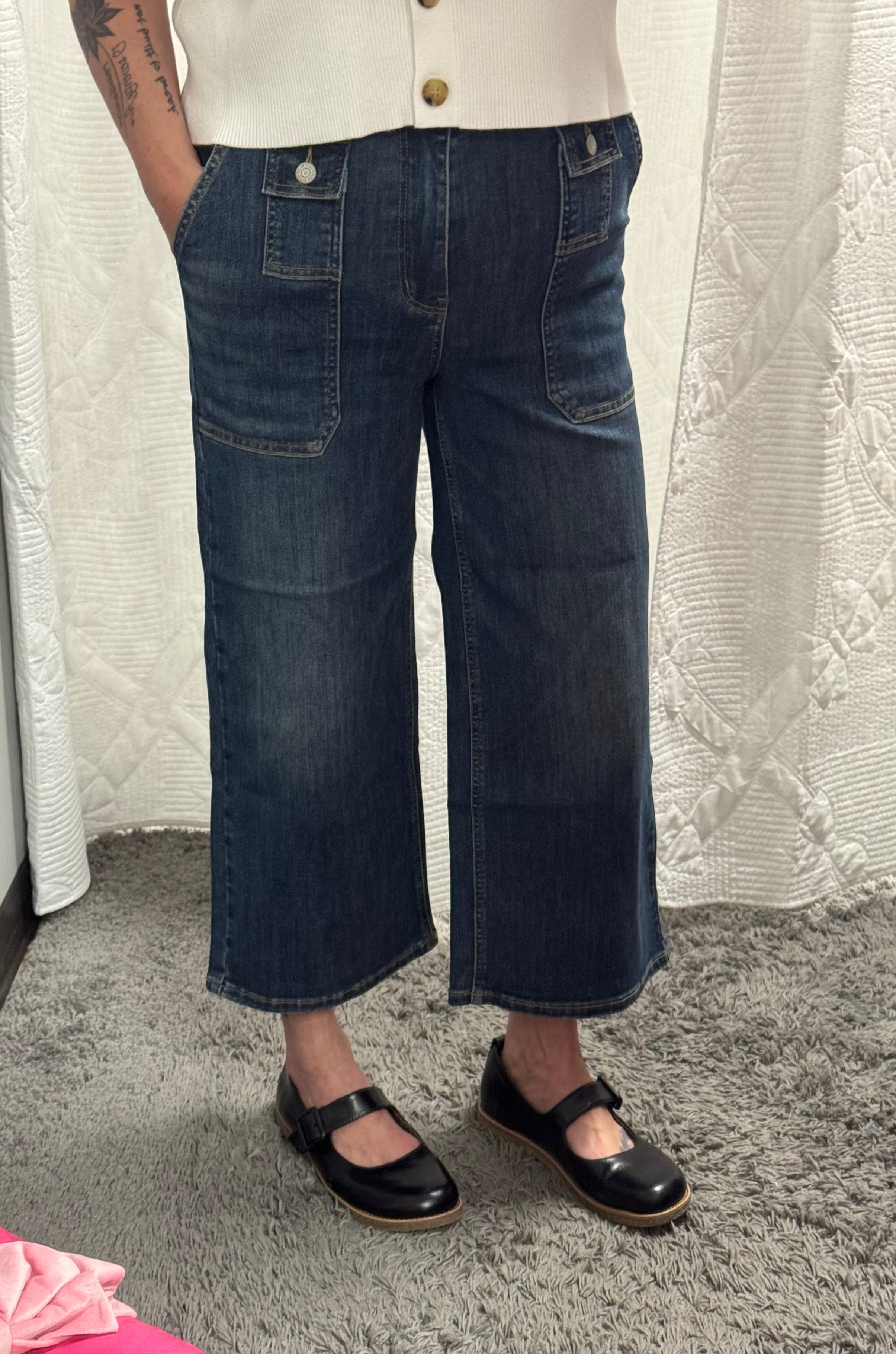 Judy Blue HW Wide Crop Utility “The Kris” Jeans - Posh West Boutique