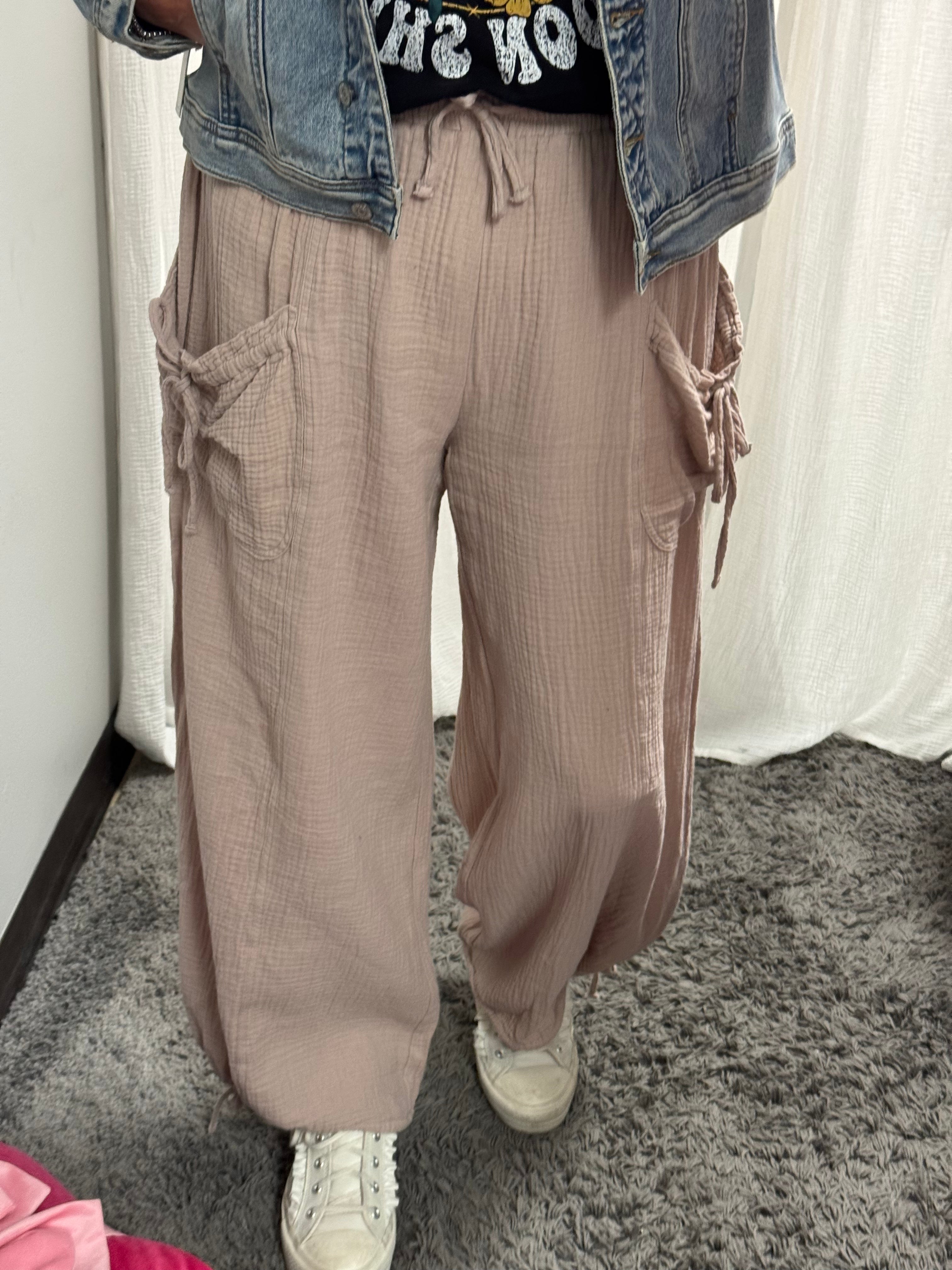 Mauve Vintage Gauze Jogger Pants - Posh West Boutique