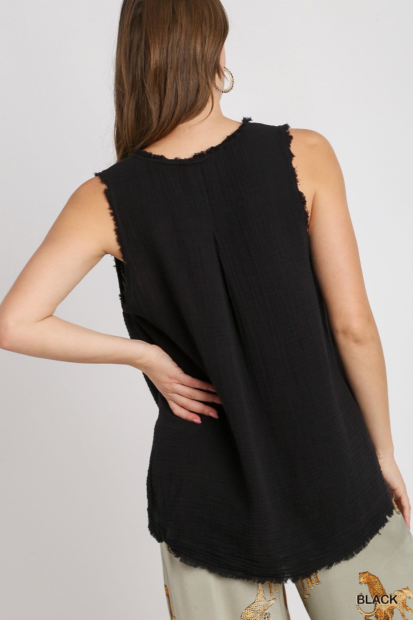 Black Cotton Gauze Sleeveless V-Neck - Posh West Boutique