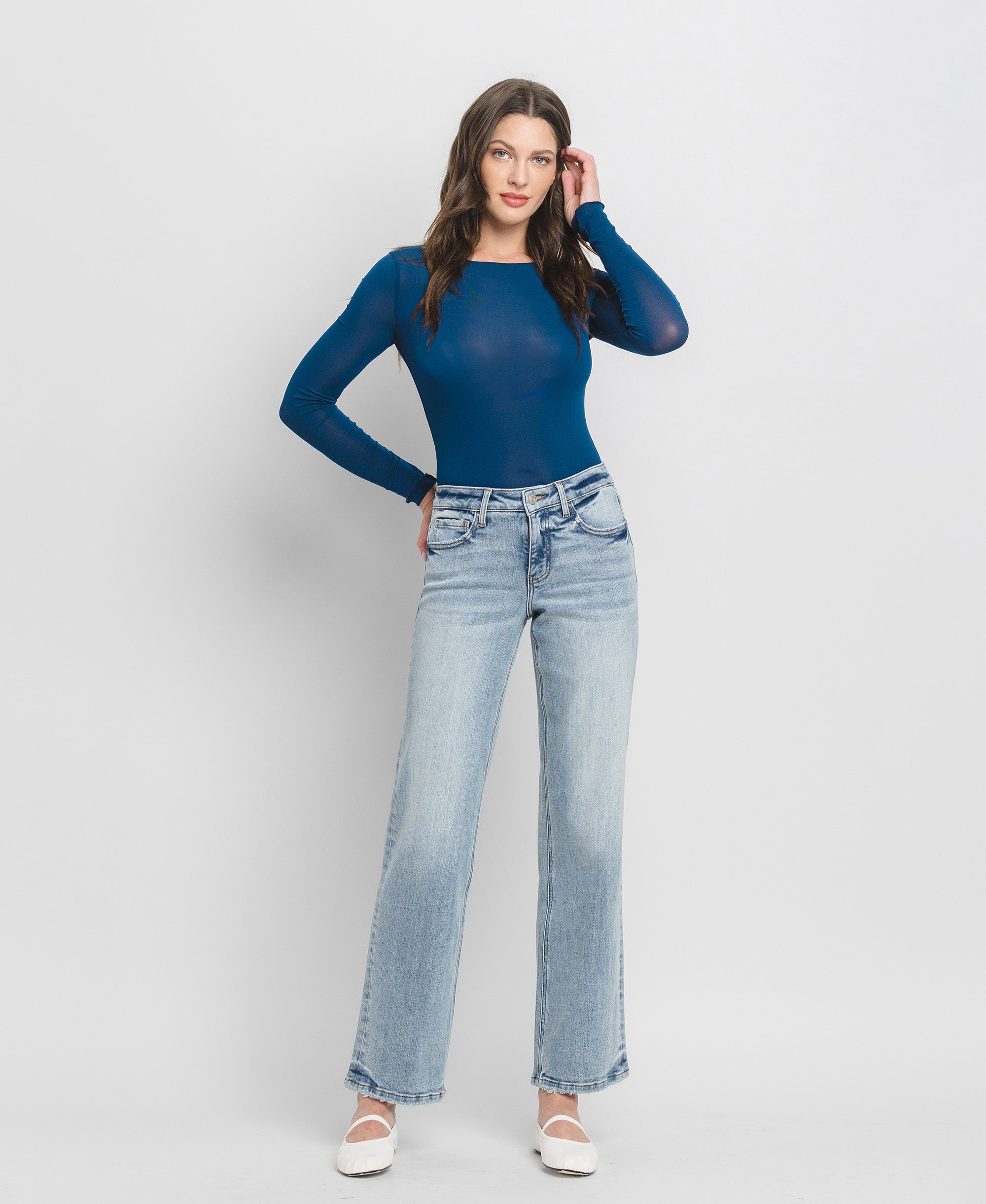 Vervet Mid Rise Tummy Control Wide Leg Jean - Posh West Boutique