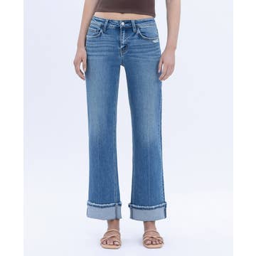 Vervet Mid Rise Cuffed Ankle Slim Wide Jeans