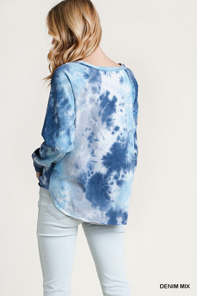 Blue Tie Dye Long Sleeve Raglan Top - Posh West Boutique