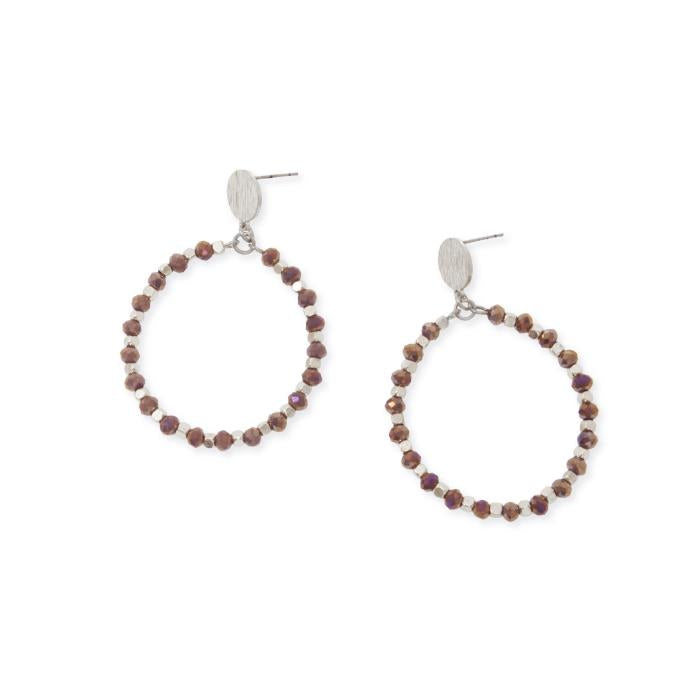 Mauve and Silver Beaded Hoop Earrings - Posh West Boutique