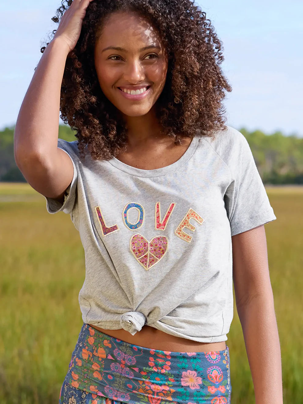Love Heather Gray Cotton Applique Top - Posh West Boutique