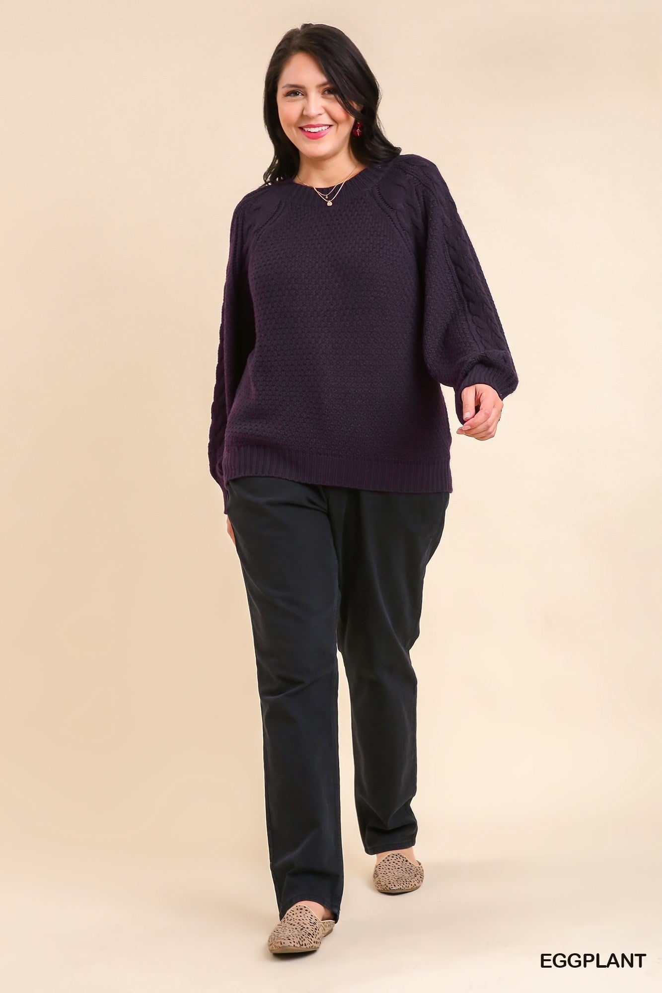 Eggplant Chenille Cable Knit Pullover Sweater - Posh West Boutique