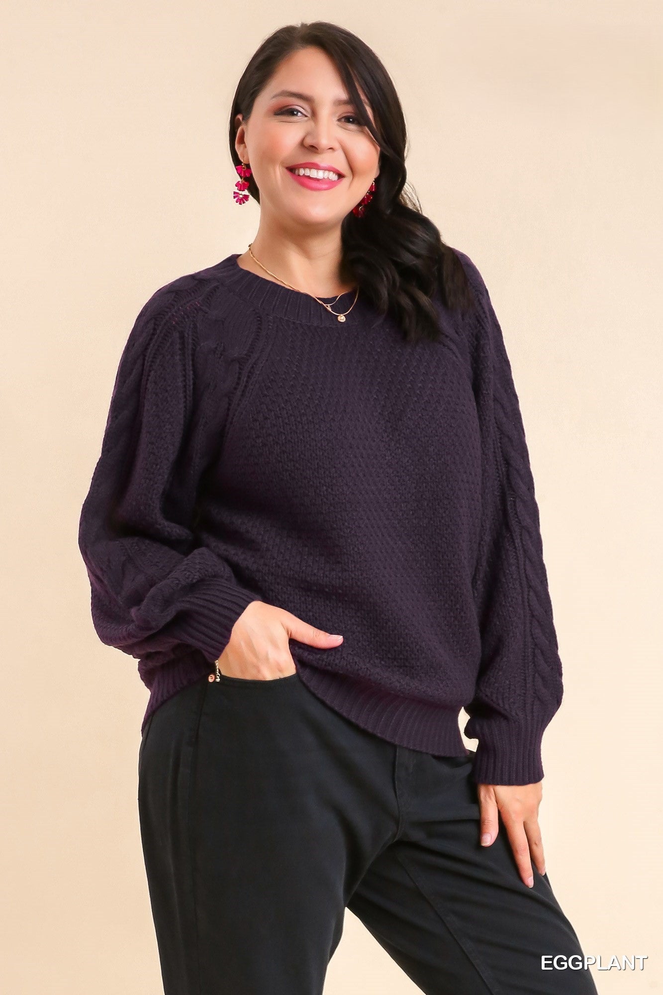 Eggplant Chenille Cable Knit Pullover Sweater - Posh West Boutique