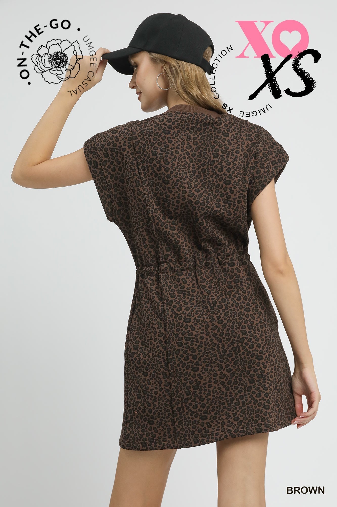 Leopard Print Knit Dress with Drawstring Waist - Posh West Boutique