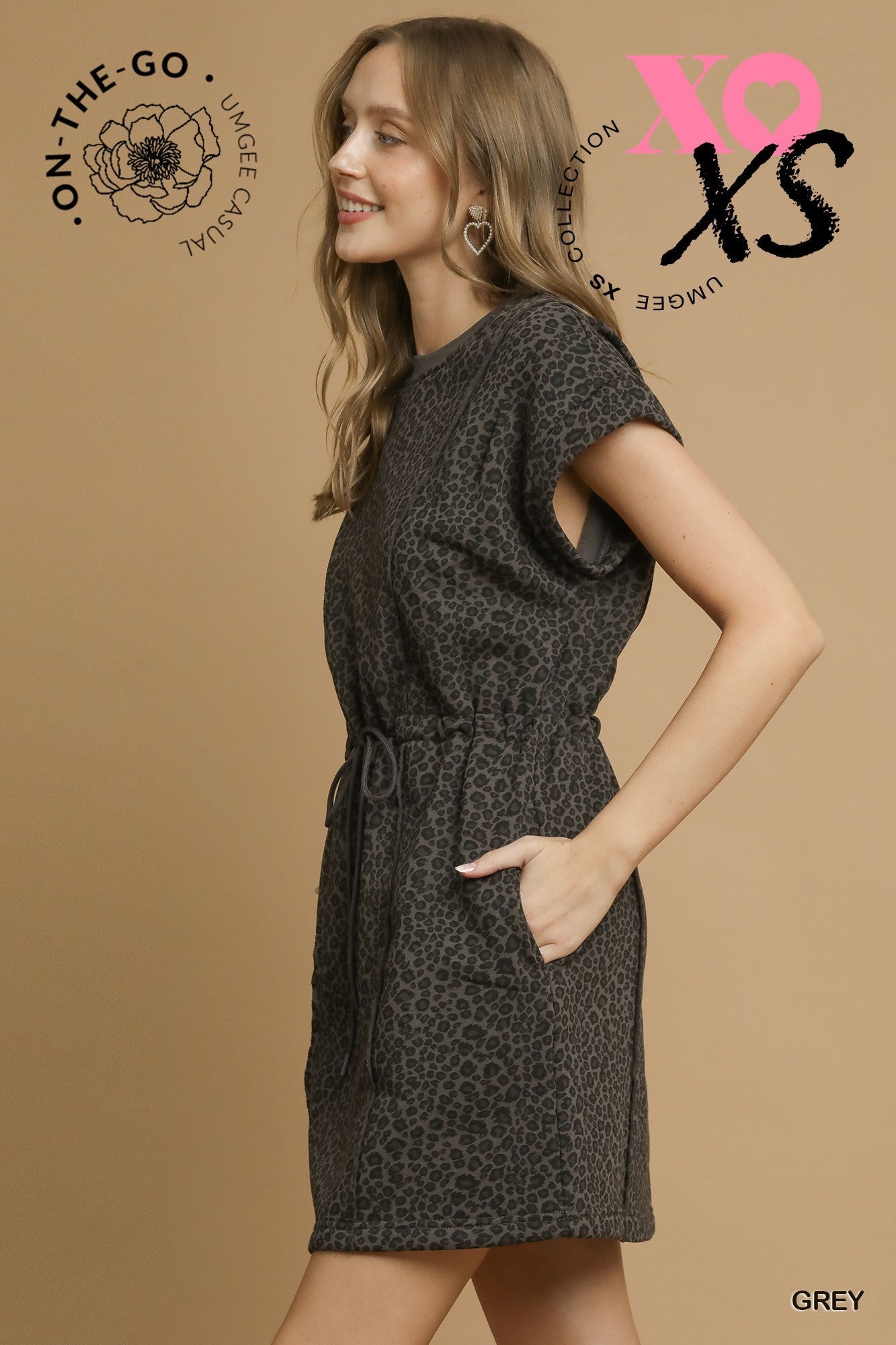 Leopard Print Knit Dress with Drawstring Waist - Posh West Boutique
