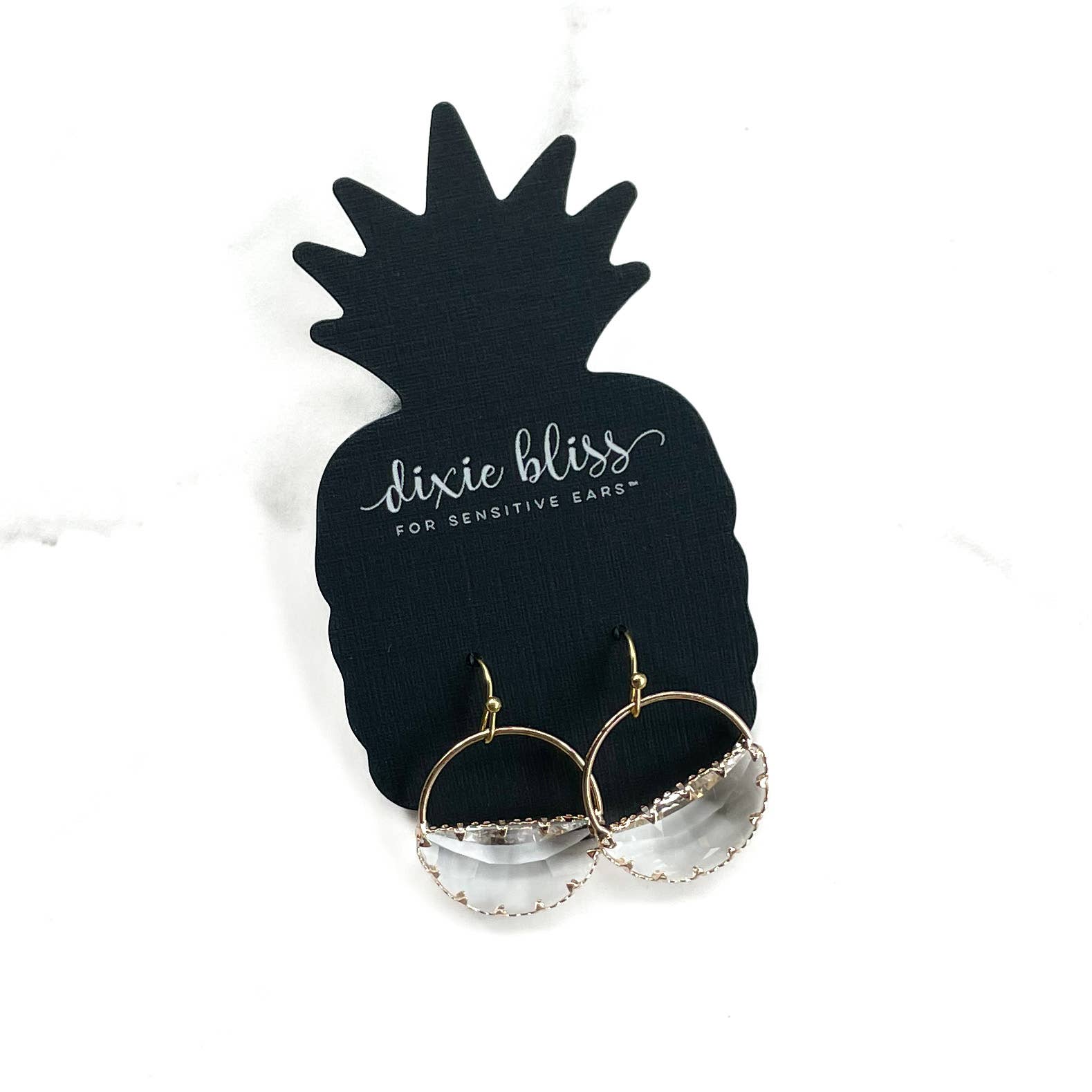 Gorgeous Gold Half Moon Glass Hoop Earring - Posh West Boutique