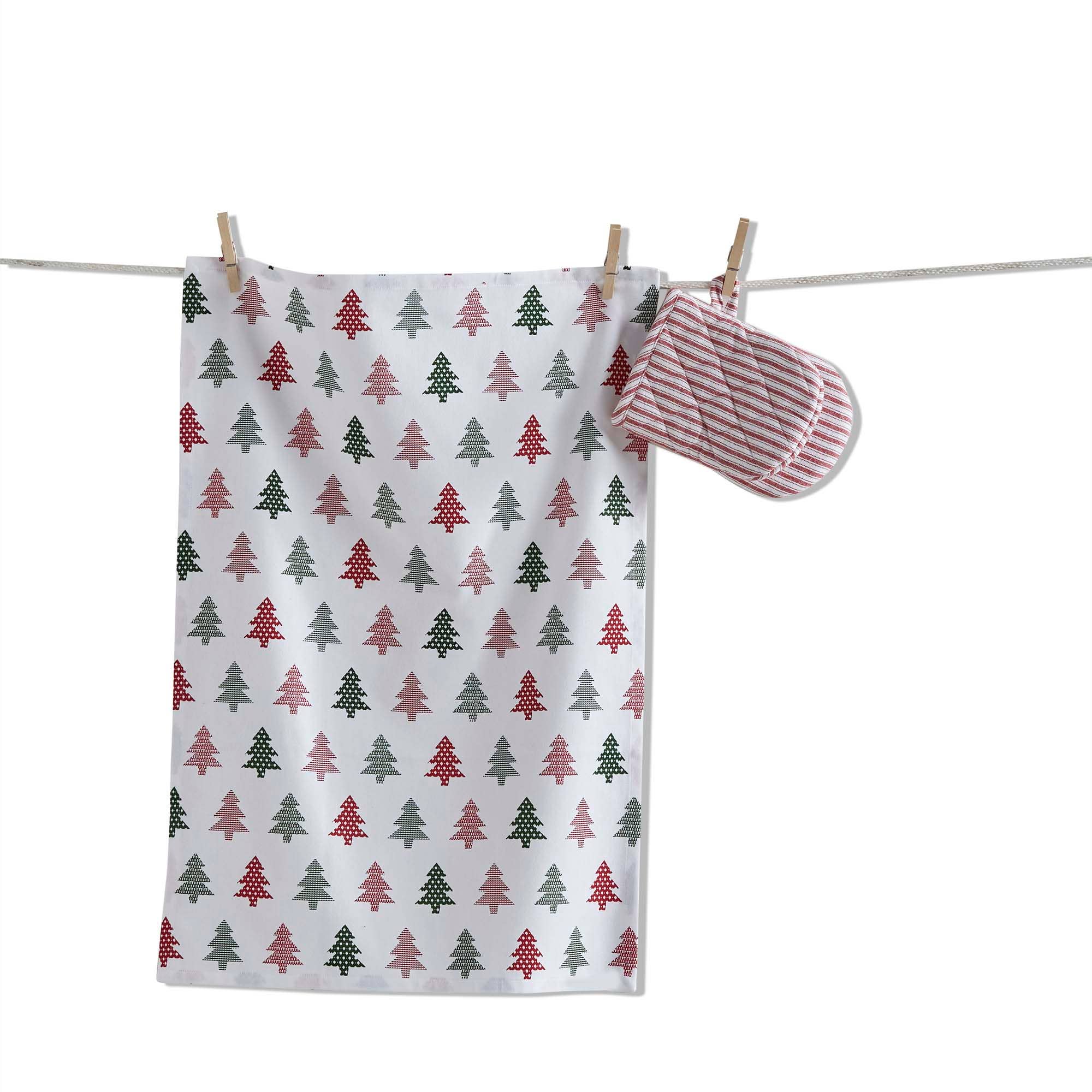 Patterned Tree Dishtowel & Mitt Set - Posh West Boutique