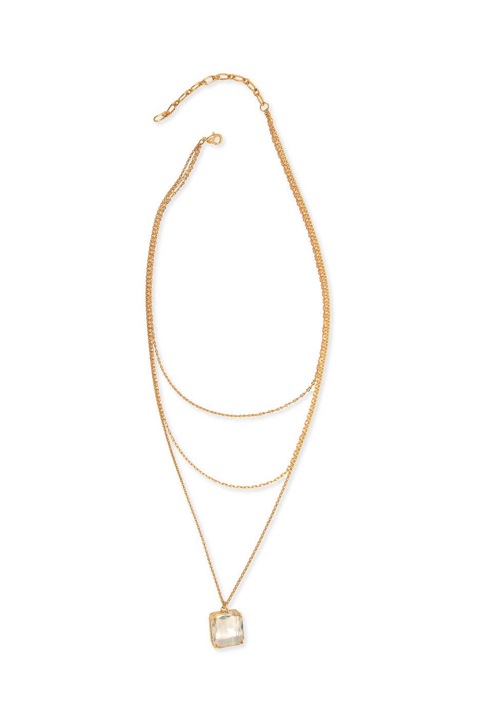 3 Row Large Square Crystal Pendant Necklace - Posh West Boutique
