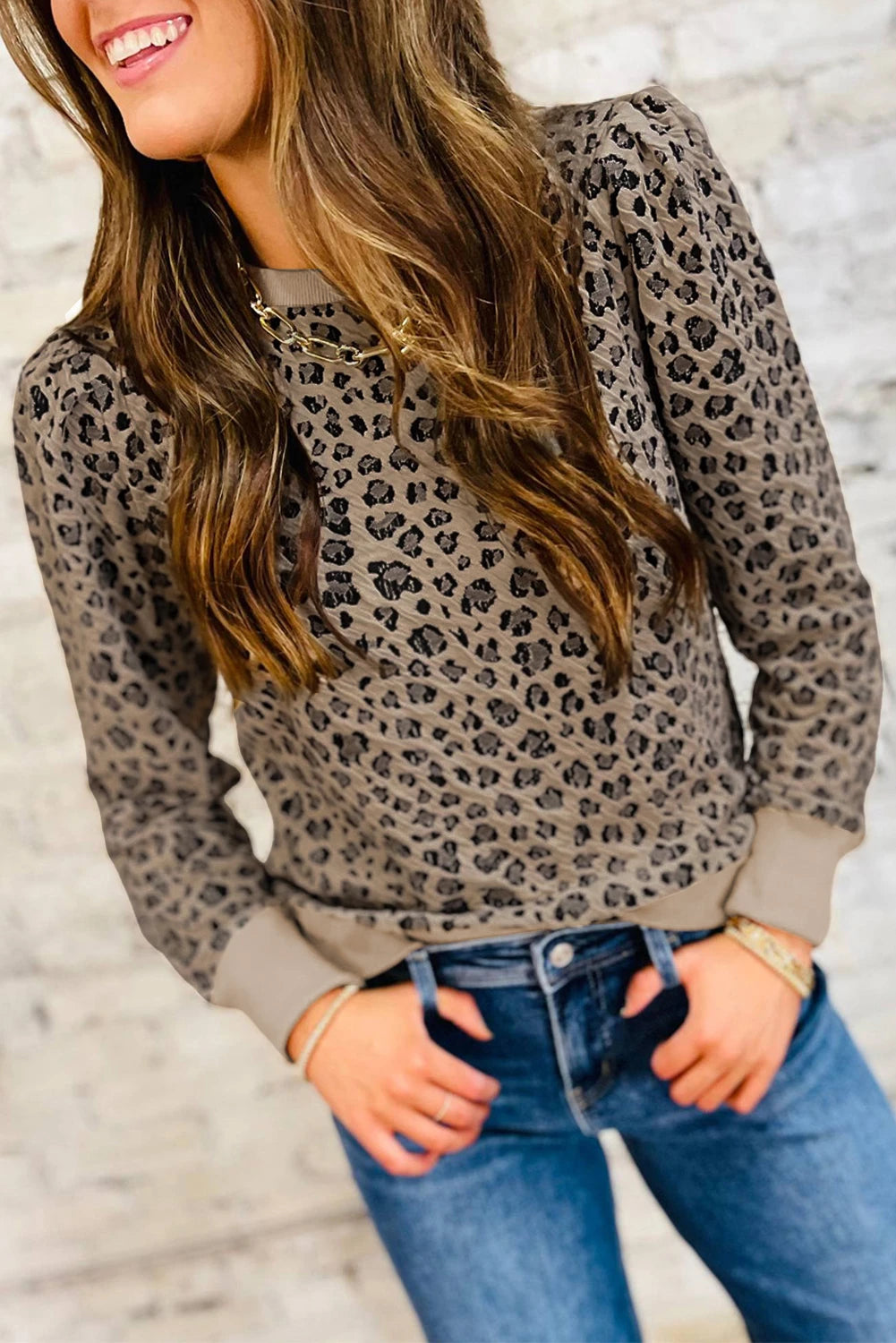 Leopard Long Sleeve Textured Top - Posh West Boutique
